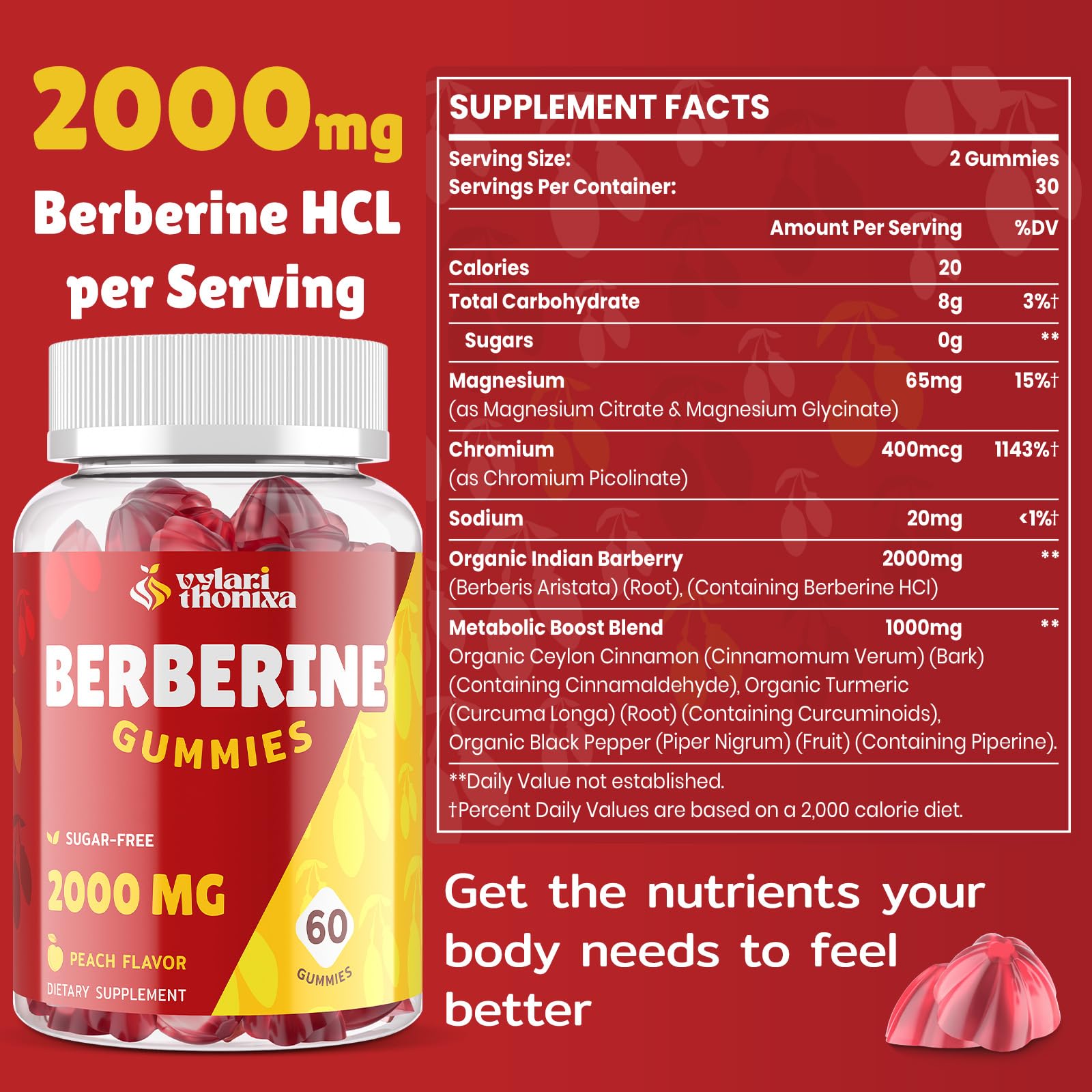 Vylarithonixa Berberine Gommes goût pêche, dégustation agréable
