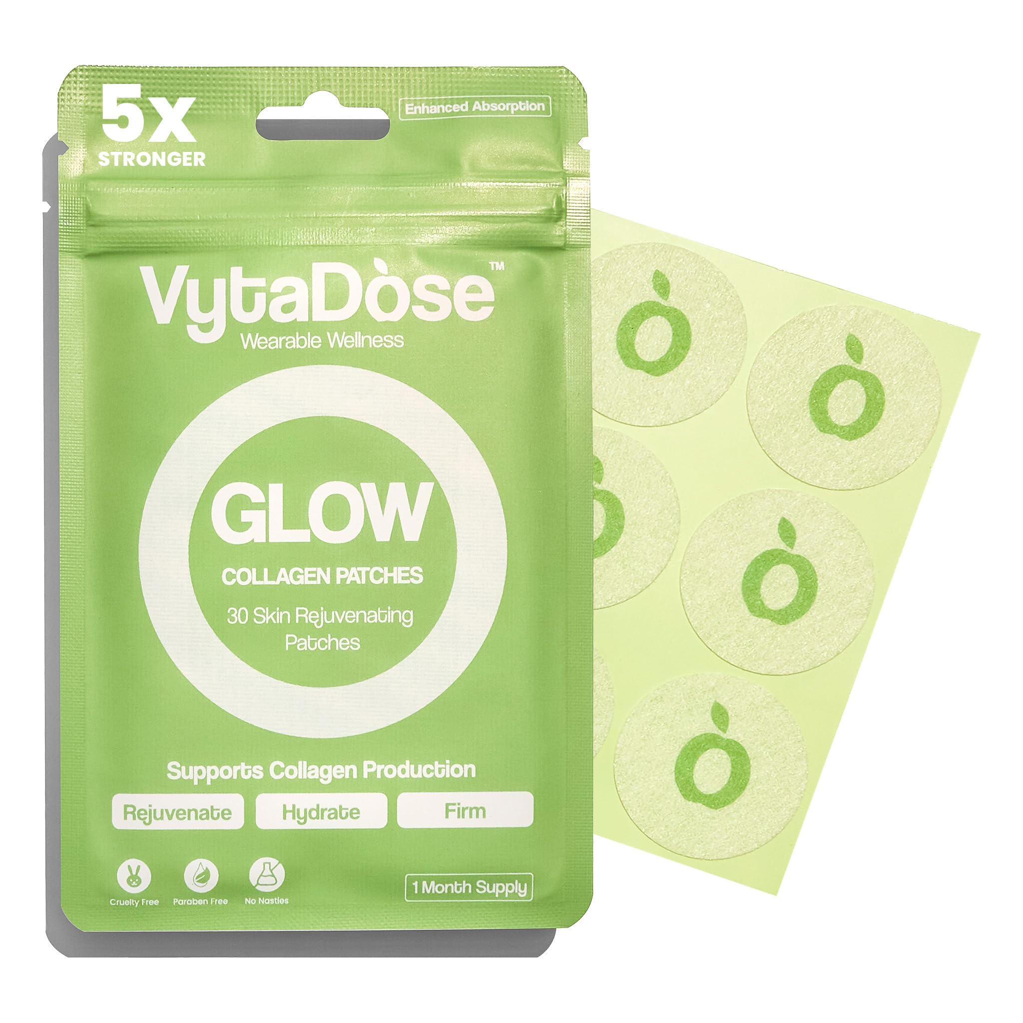 Pansement collagene Glow Vytadose applique sur peau pour eclat et hydration.