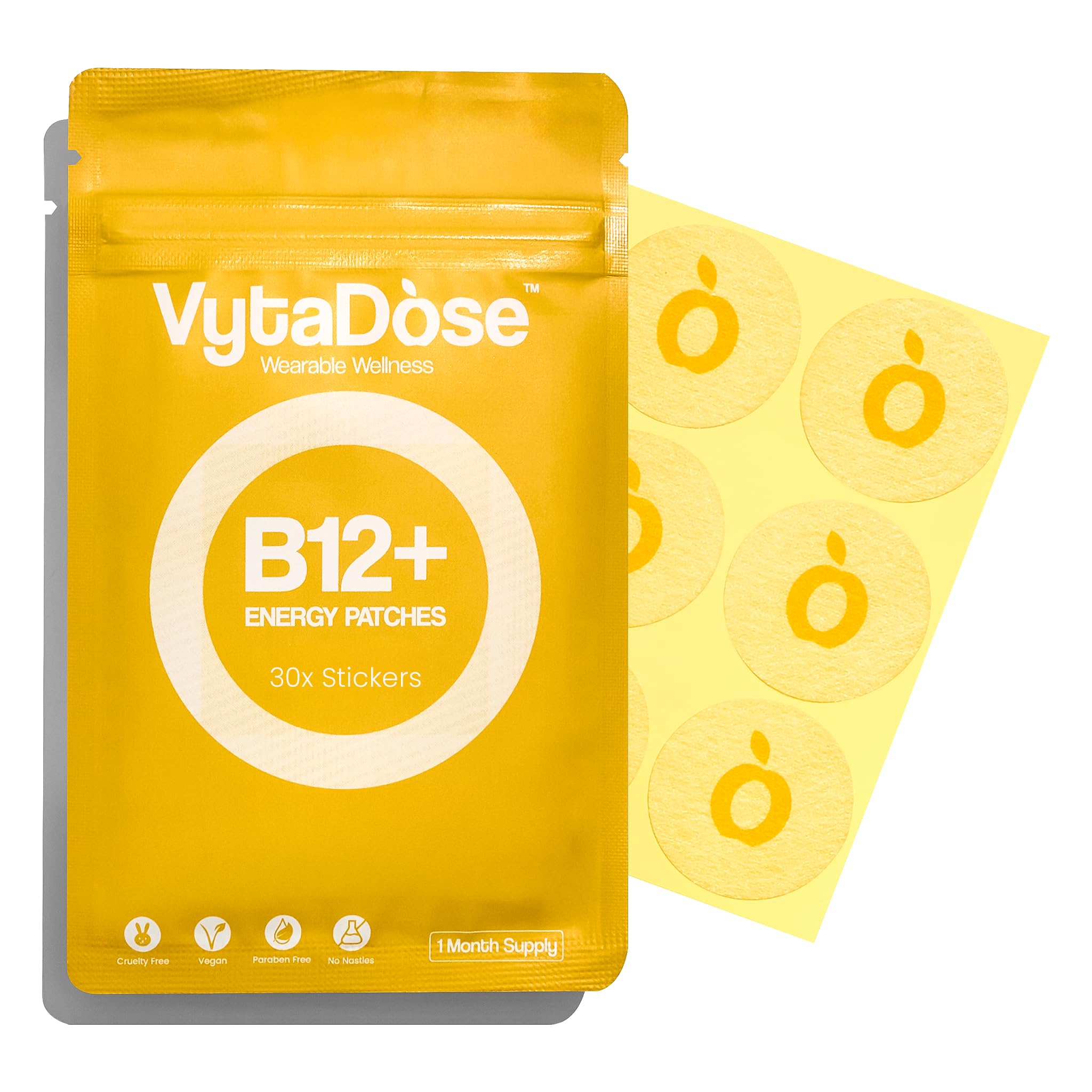 Patch Énergie 8h de Vytadose sur la peau, sans sucre, pour une vitalité durable.