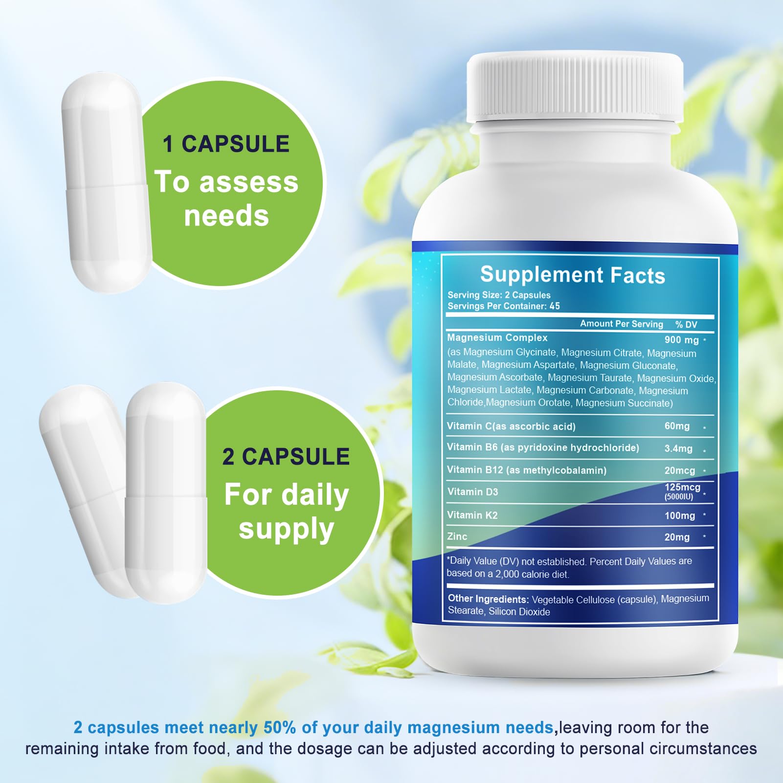 Vyxion Magnésium Complex – dose de 2 capsules, usage quotidien pratique.