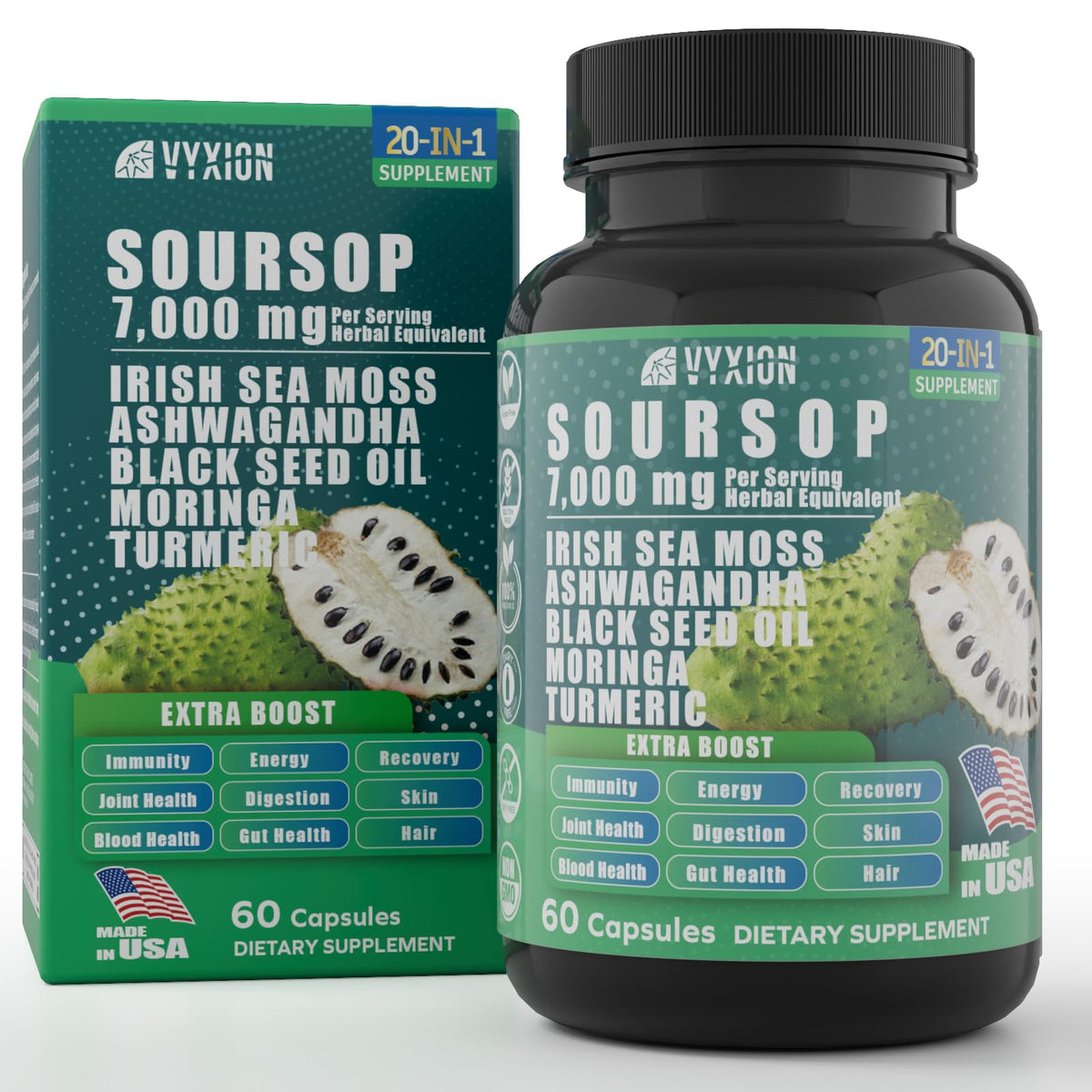 Vyxion Soursop: bouteille de capsules à prendre au quotidien