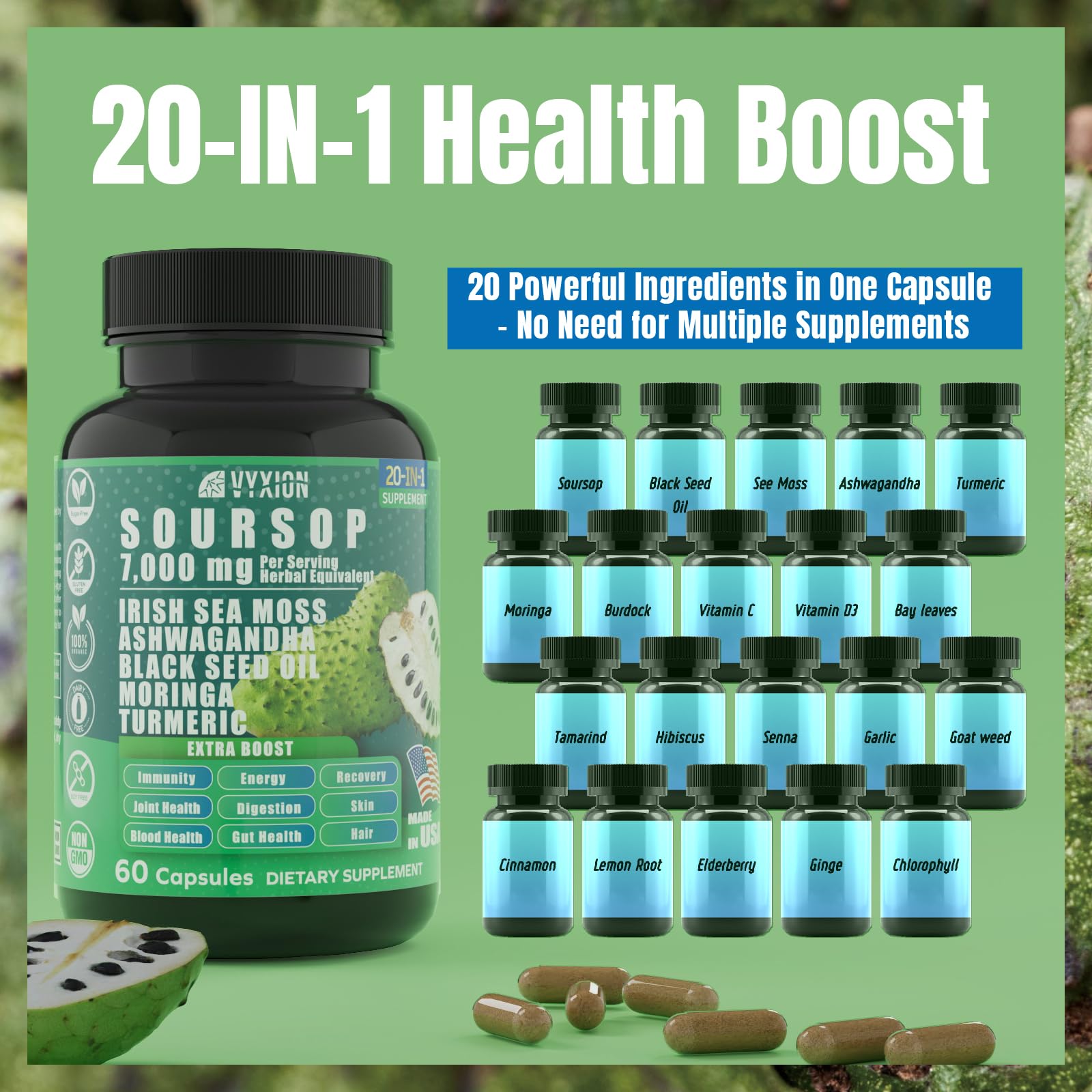 Vyxion Soursop: extrait 20-en-1 pour meilleure biodisponibilité