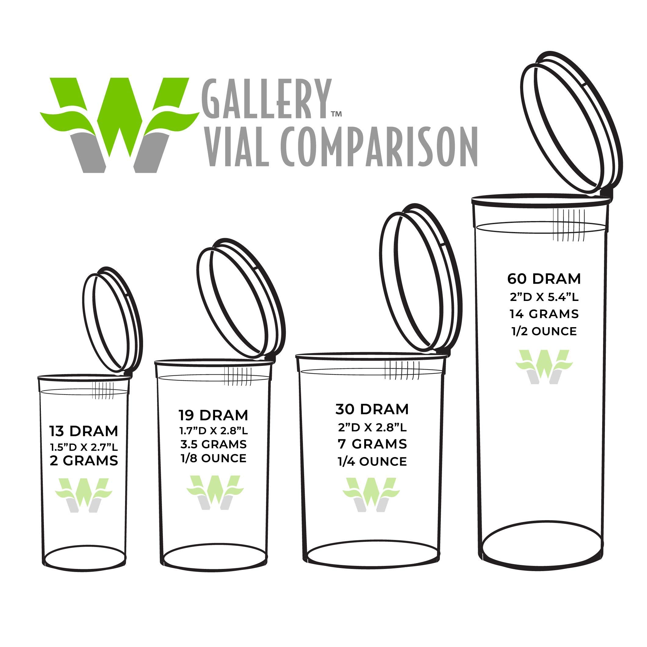 Flacon W Gallery clair 13 dram pop-top, durable et sûr pour déplacements et rangement.
