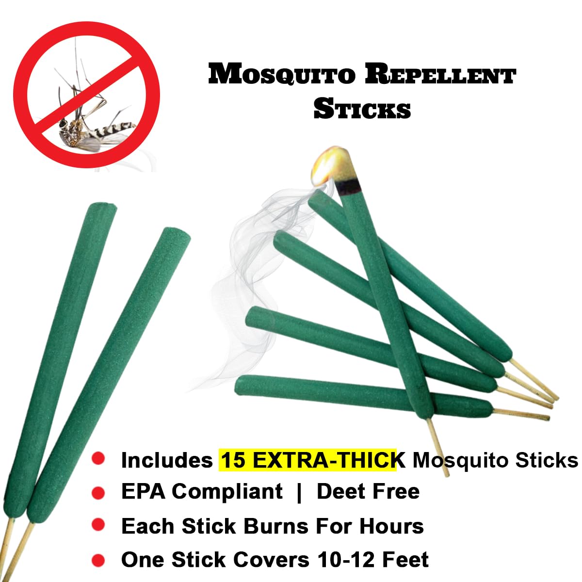 Bâtons moustiques W4W sur patio, protection portée sur 10 à 12 pieds.