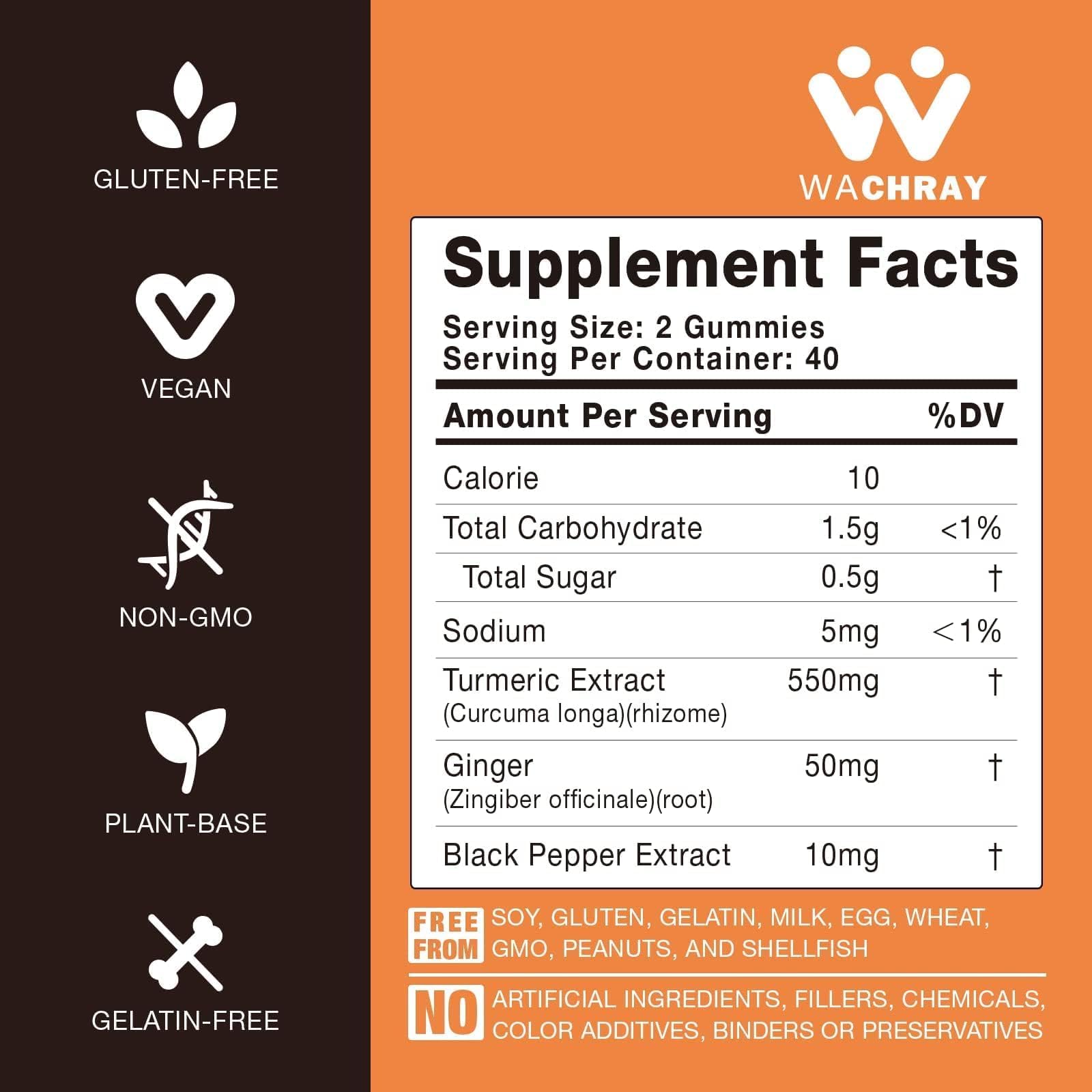 Ingrédients gingembre et curcuma dans les gommes WACHRAY, arôme naturel.