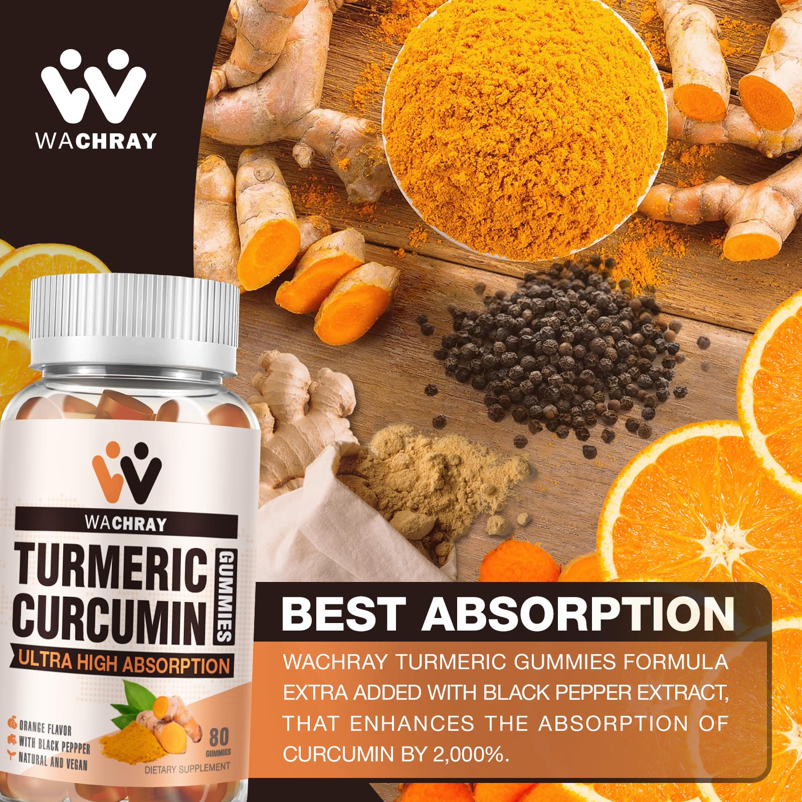 Lot de 3 packs gommes curcuma WACHRAY sur table, pratique pour la routine quotidienne.