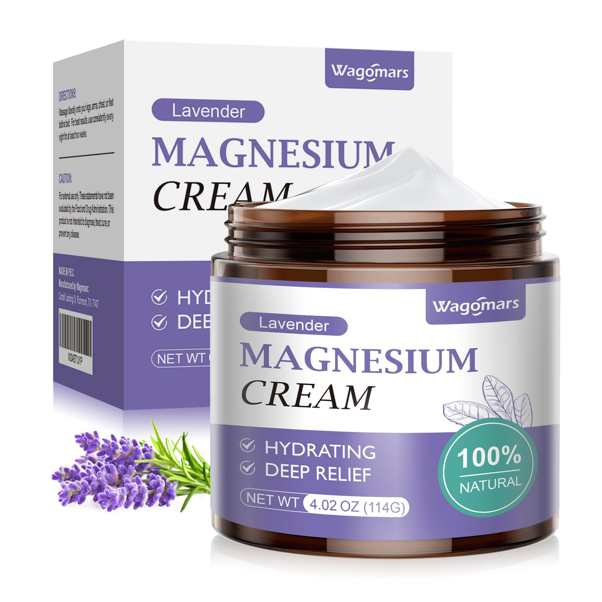 Wagomars Crème Magnésium Nuit Lavande, flacon prêt à l'emploi pour détente nocturne et hydratation.