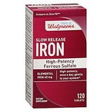 Flacon Walgreens de sulfate de fer 45 mg, comprimés à libération lente.