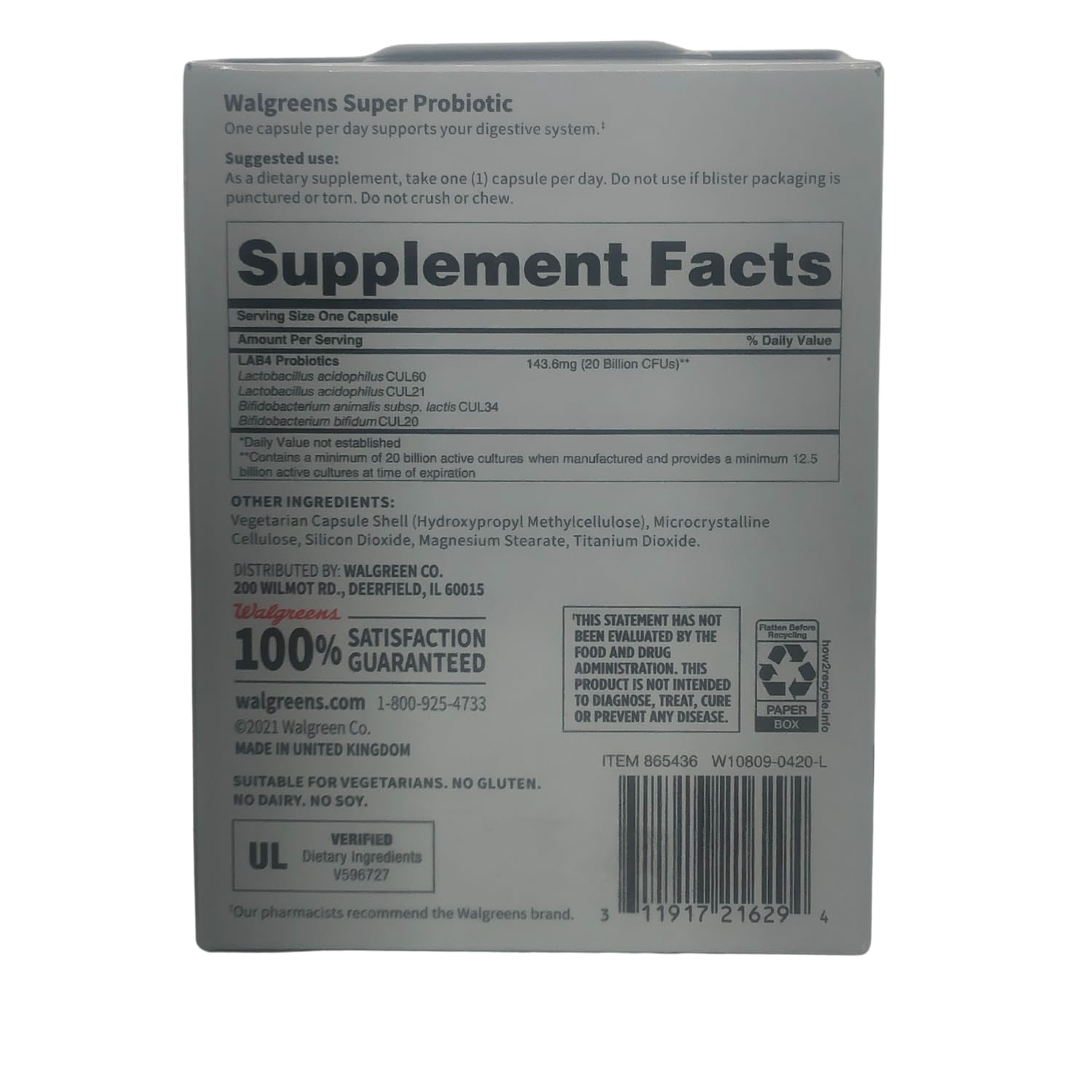Walgreens Super Probiotic: fiche-ingredients, présentation pratique des usages.