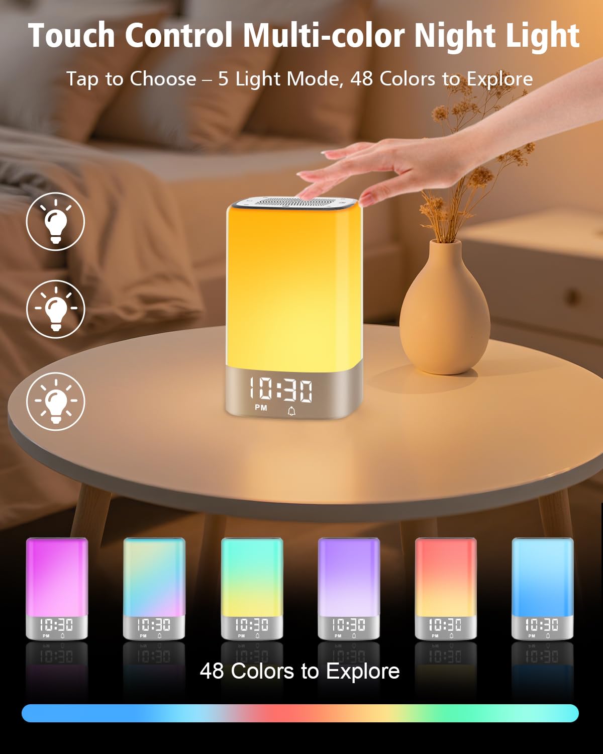 WamGra lampe veilleuse tactile avec 48 couleurs apaisantes.