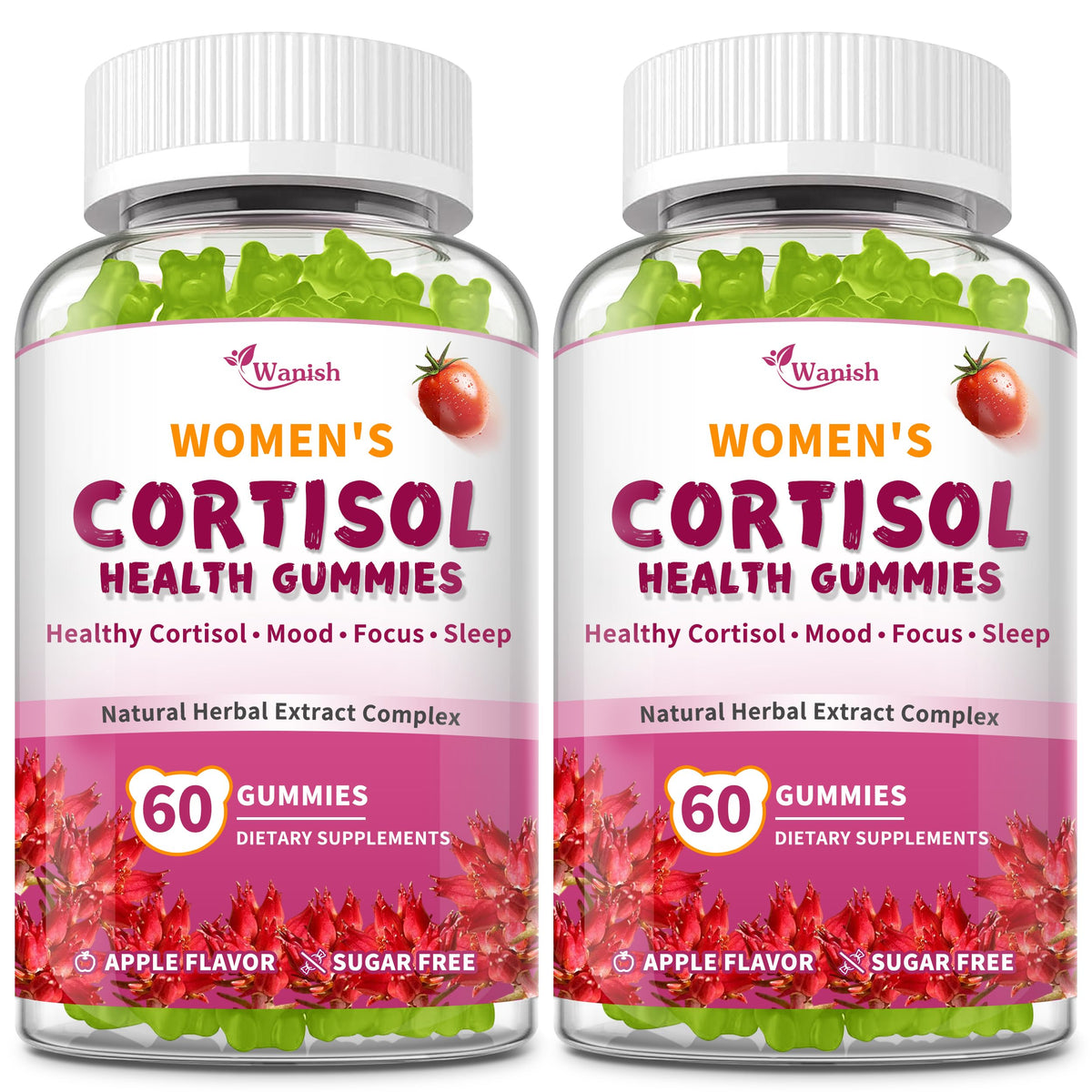 Wanish Cortisol Gummies, bouteille visible pour soutenir le bien-être quotidien.