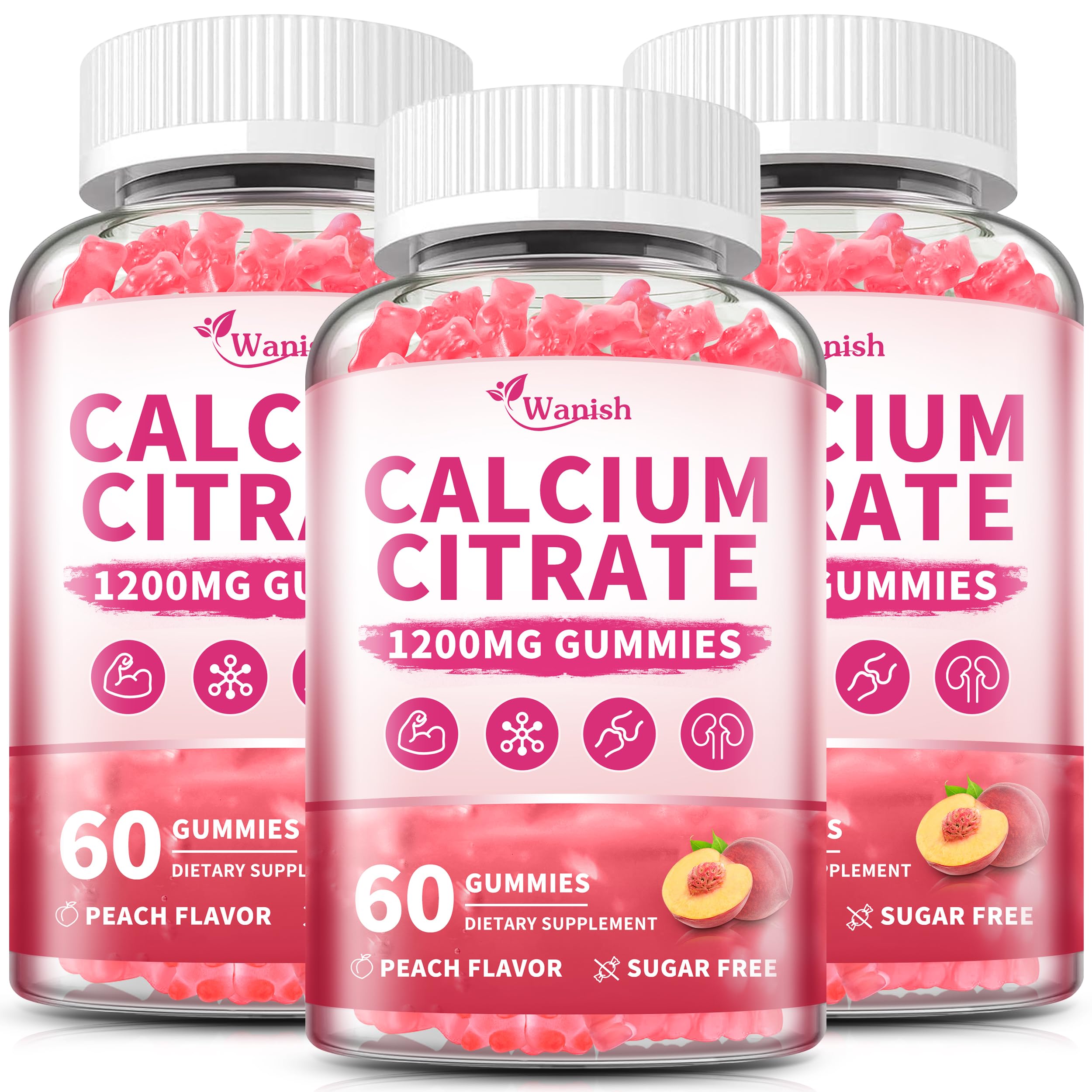 Gommes Wanish citrate calcium en emballage pratique, soutien potentiel des os et muscles.