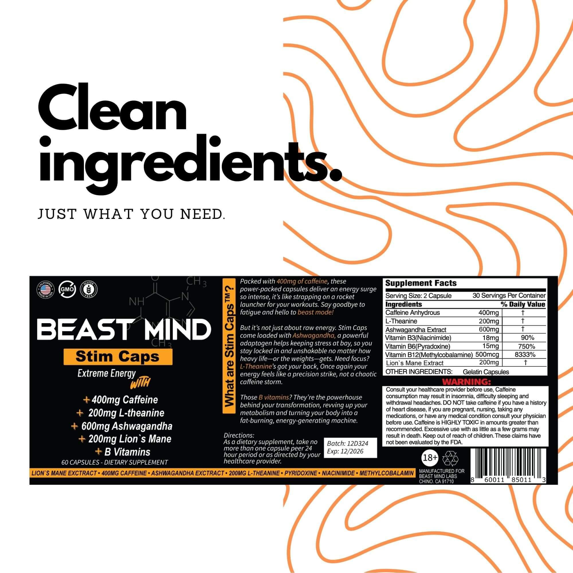 Want A Bump Beast Mind Extreme Energy Pills – extrait d'ashwagandha et de crinière de lion pour le bien-être mental.