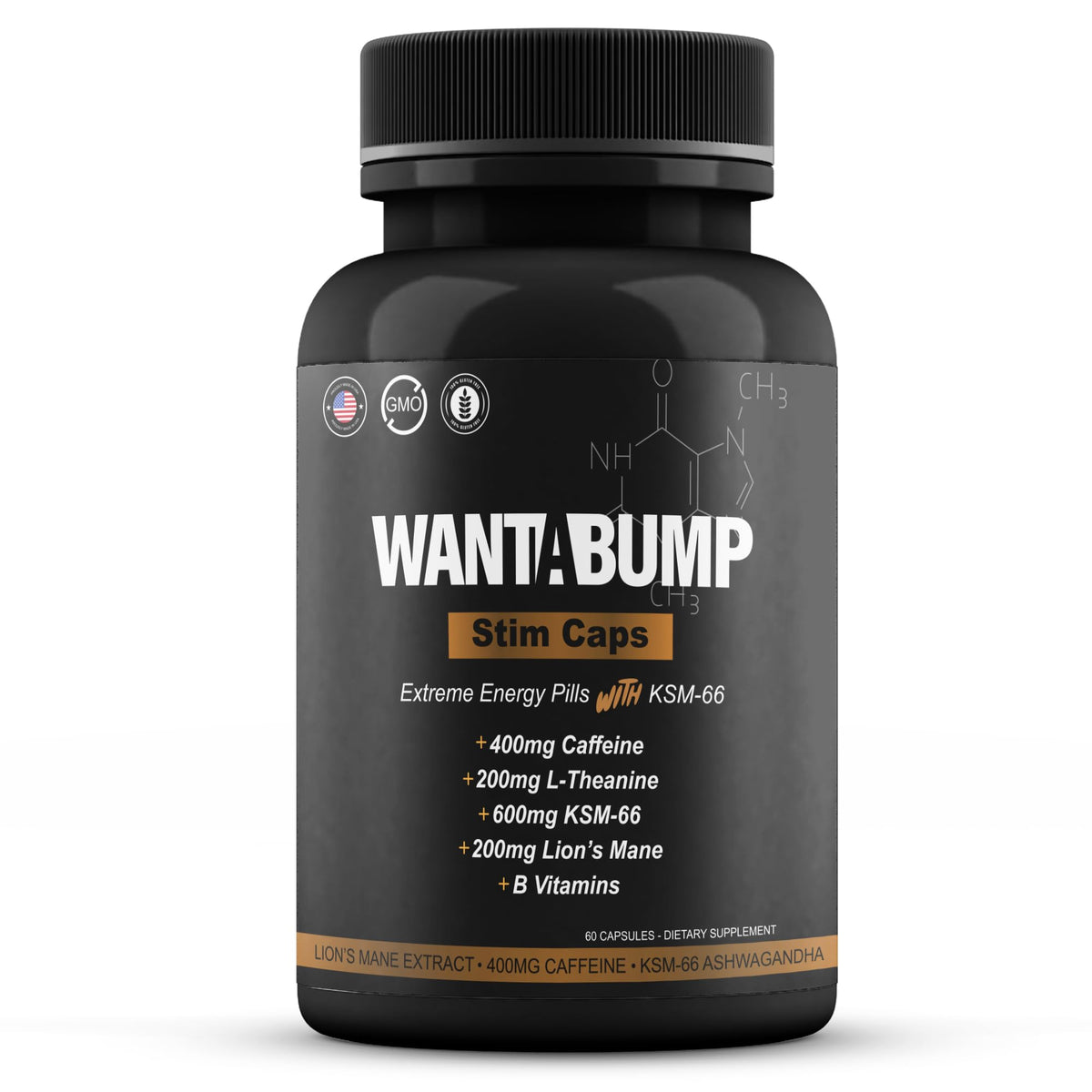 Pilules Want A BUMP Original dans la bouteille, énergie potentielle pour la séance d'entraînement.