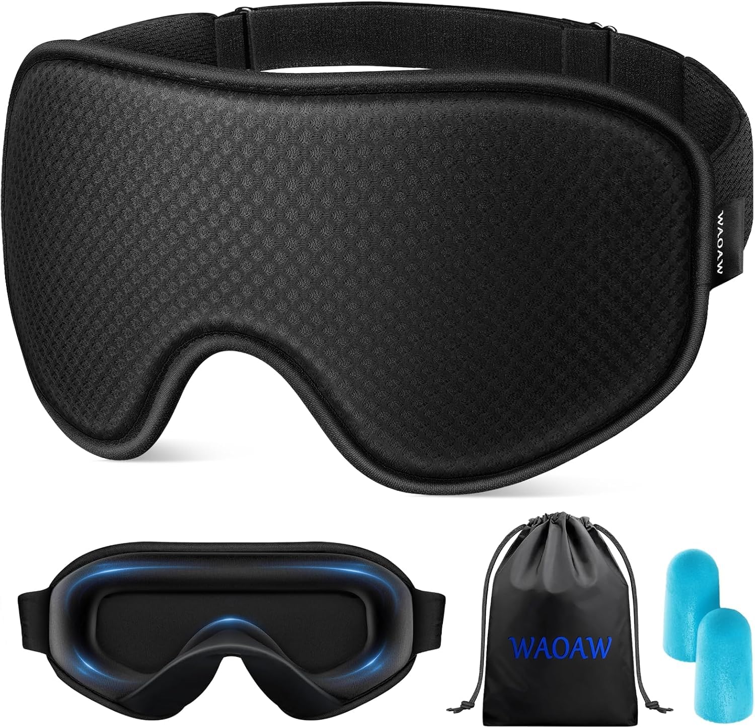 WAOAW Masque yeux 3D, confort optimal et blocage lumineux pour le sommeil.
