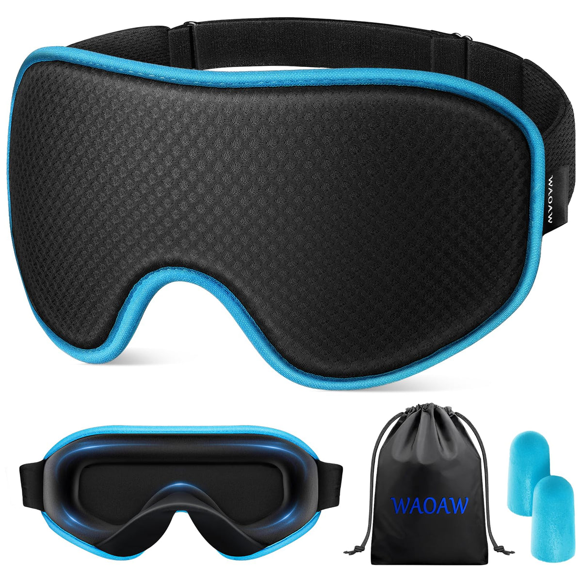 Masque WAOAW 3D noir pour un sommeil profond et confortable.