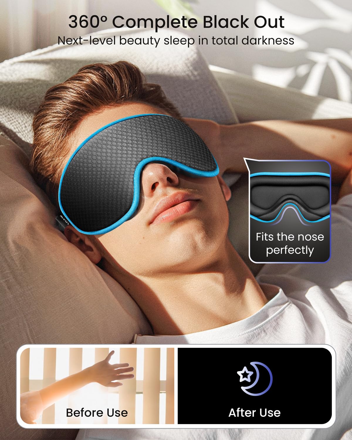 WAOAW masque yeux avec bandes reglables larges pour éviter tiraillements.