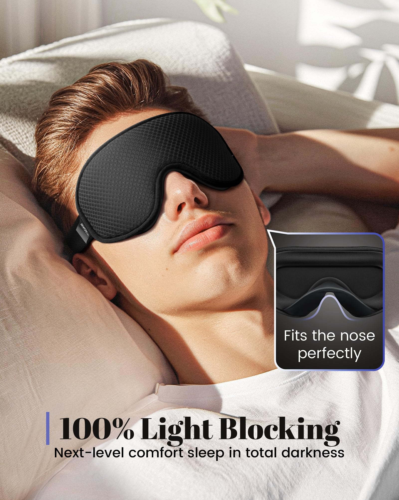 WAOAW Masque yeux 3D, cavités oculaires dégagées offrant espace généreux.