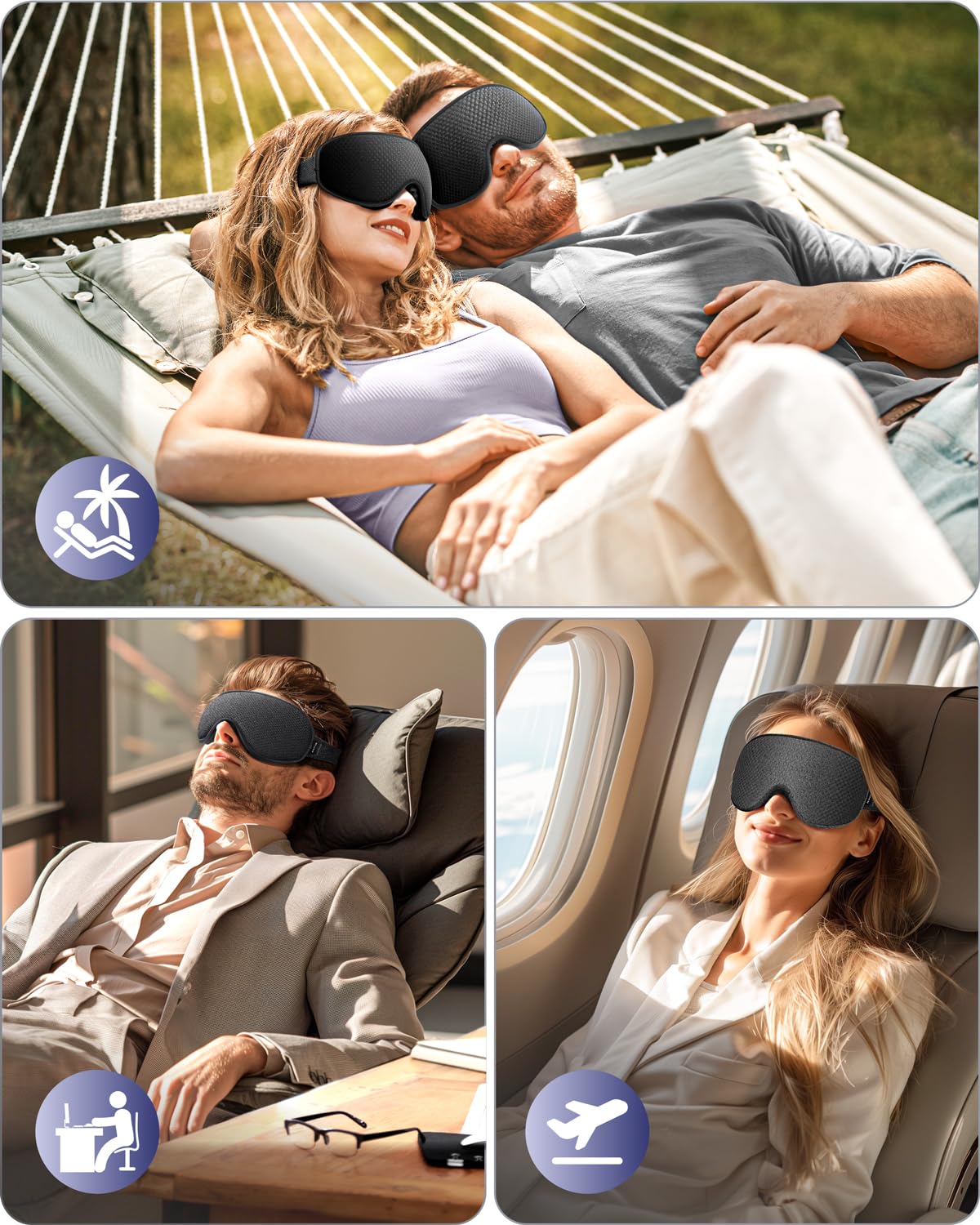 WAOAW Masque yeux réglables, sangles larges sans attraper les cheveux.
