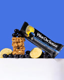 Moment de pause sain War on Sugar citron-myrtille, snack post-entraînement pratique.