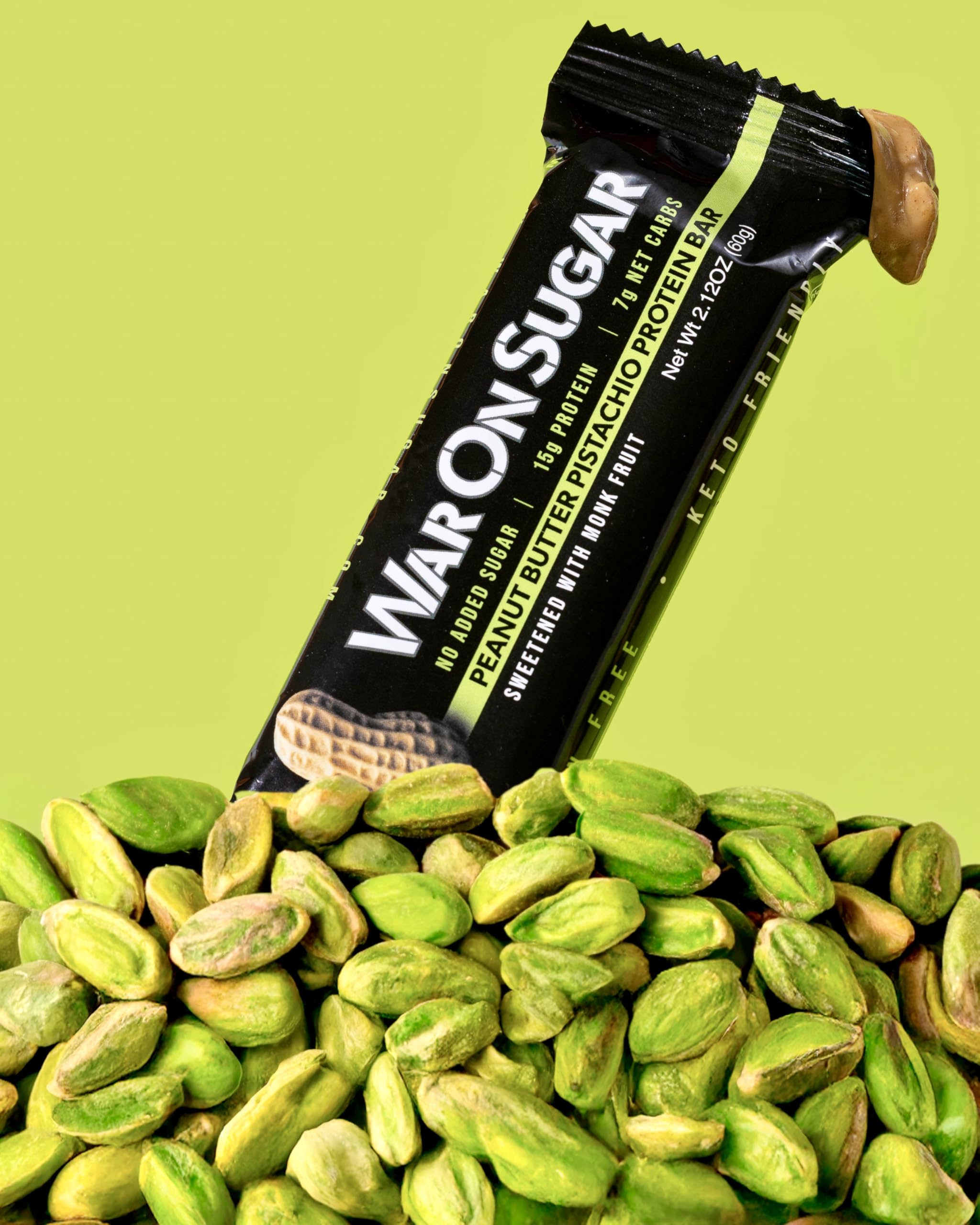 barre war on sugar protéine cacahuète pistache emballage-pratique, à emporter.