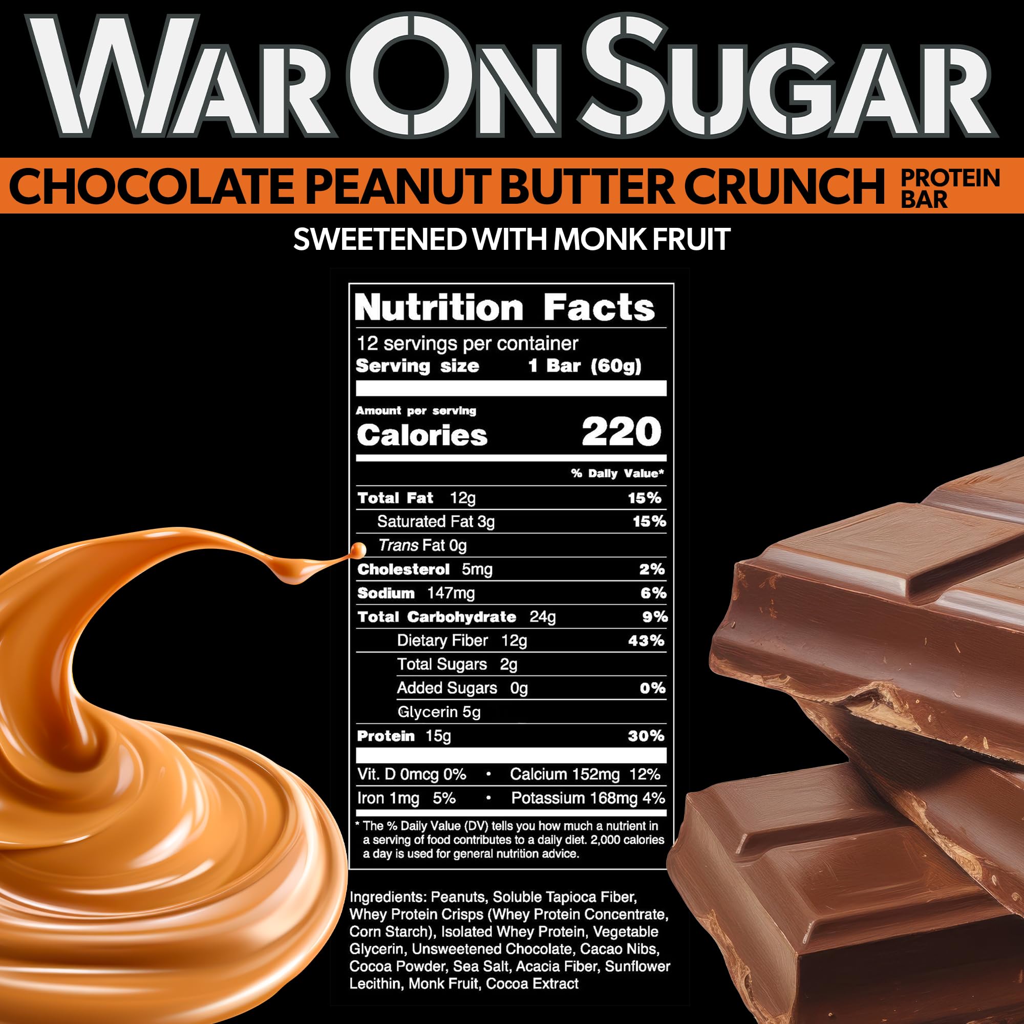 Barre War on Sugar chocolat cacahuète, texture croquante après l'entraînement.