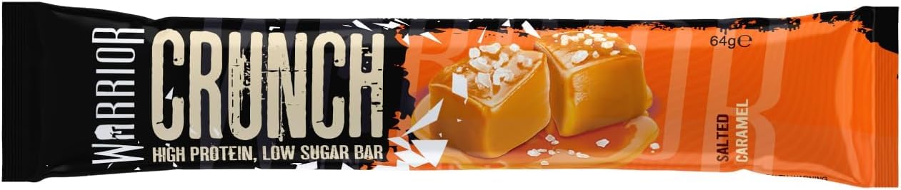 Emballage Warrior Crunch pratique, barre protéinée prête à emporter.
