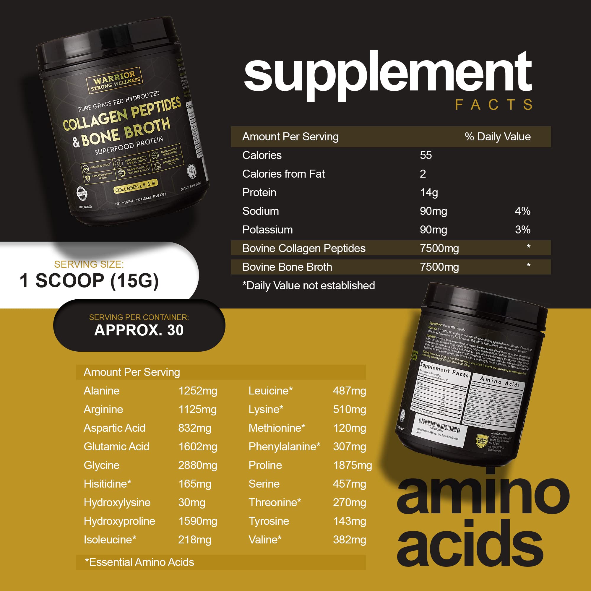 Warrior Strong Wellness Poudre collagene compatible keto, sans aromes.