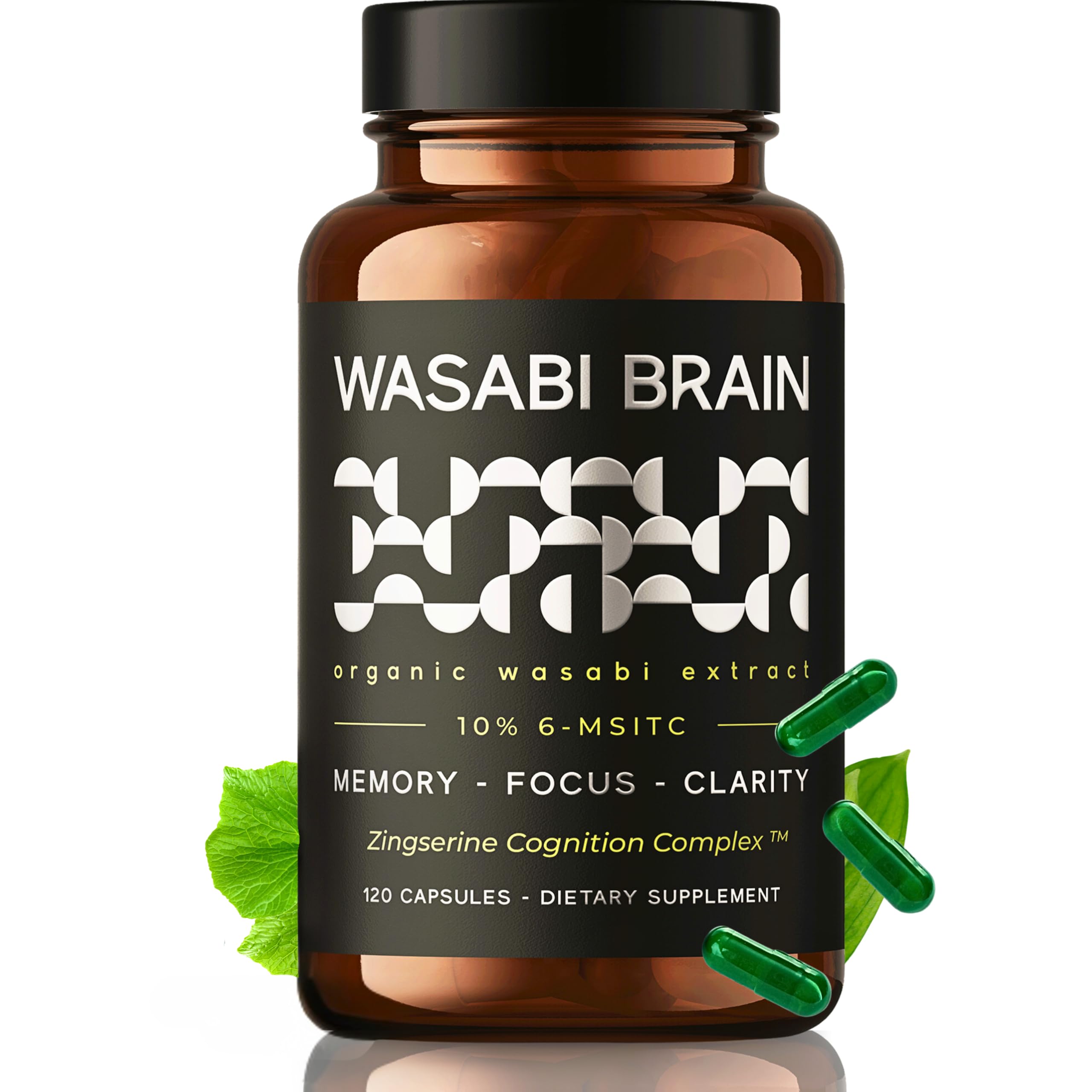 Wasabi Brain bouteille etiquette: aperçu de l'emballage pour soutien mémoire