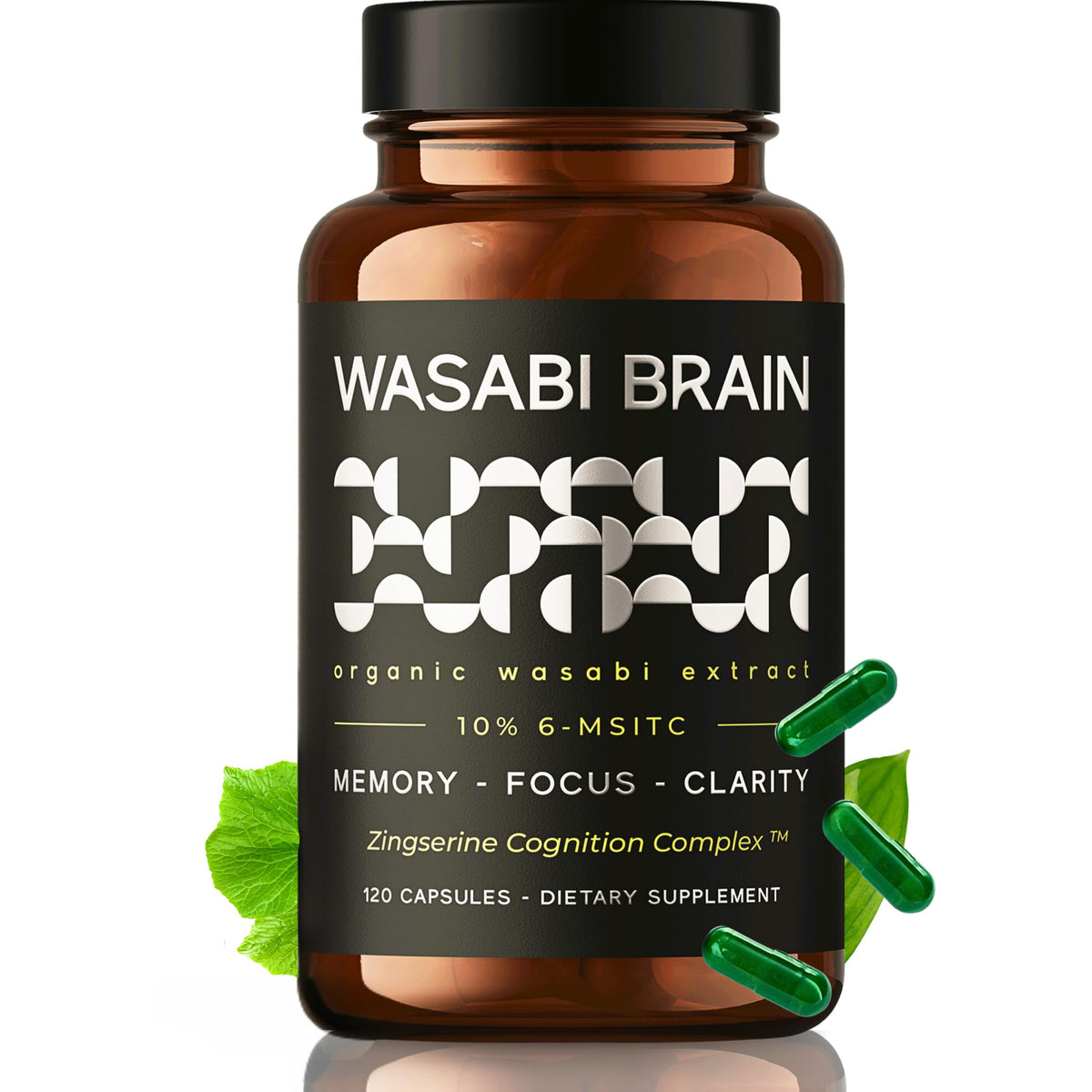 Wasabi Brain bouteille etiquette: aperçu de l'emballage pour soutien mémoire