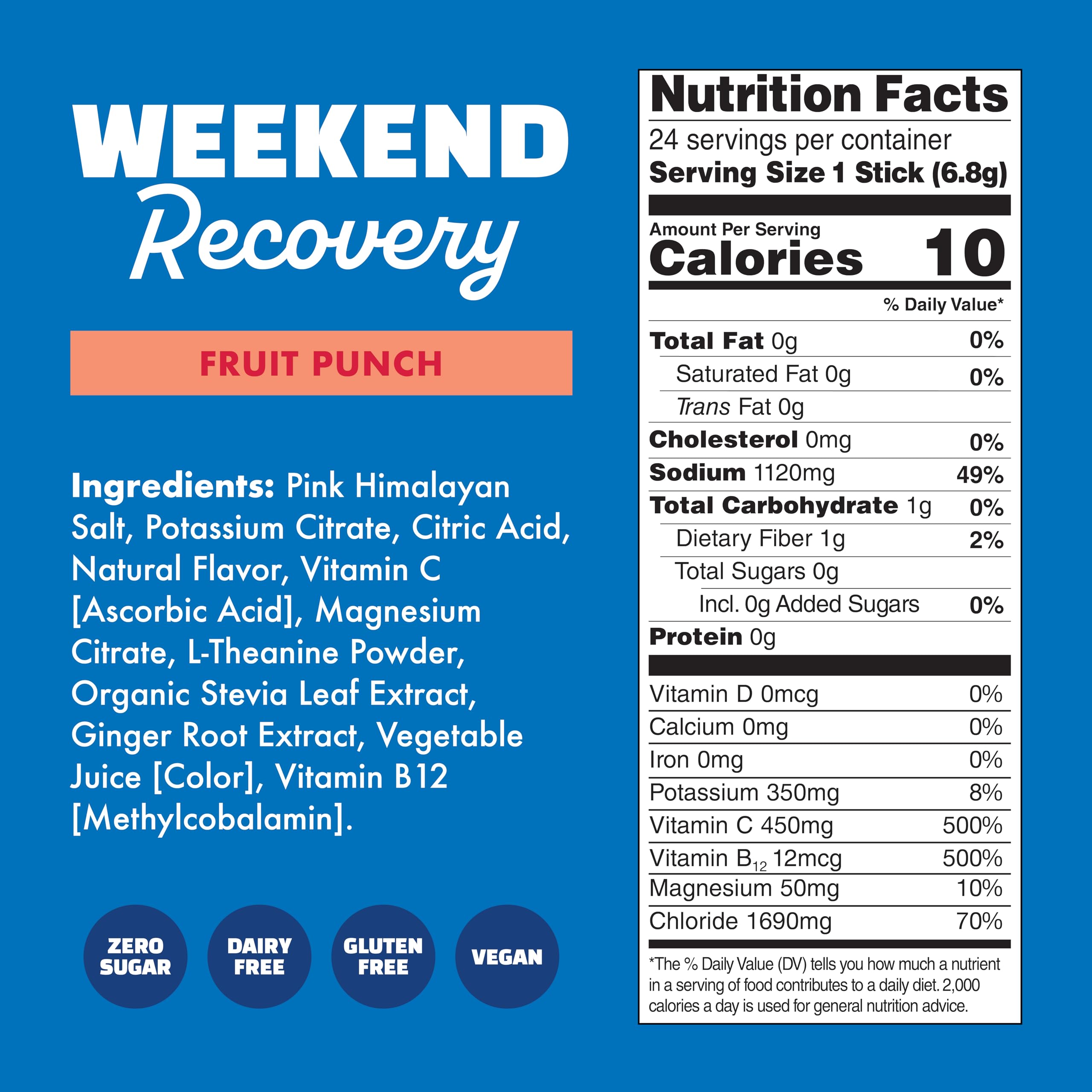 Waterboy Weekend Recovery: étiquette-ingrédients montrant les composants naturels.