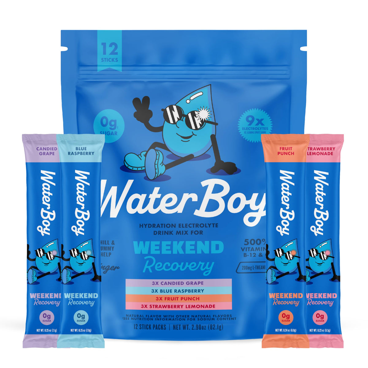 Waterboy Weekend Recovery, emballage d'échantillons prêt à tester l'hydratation.