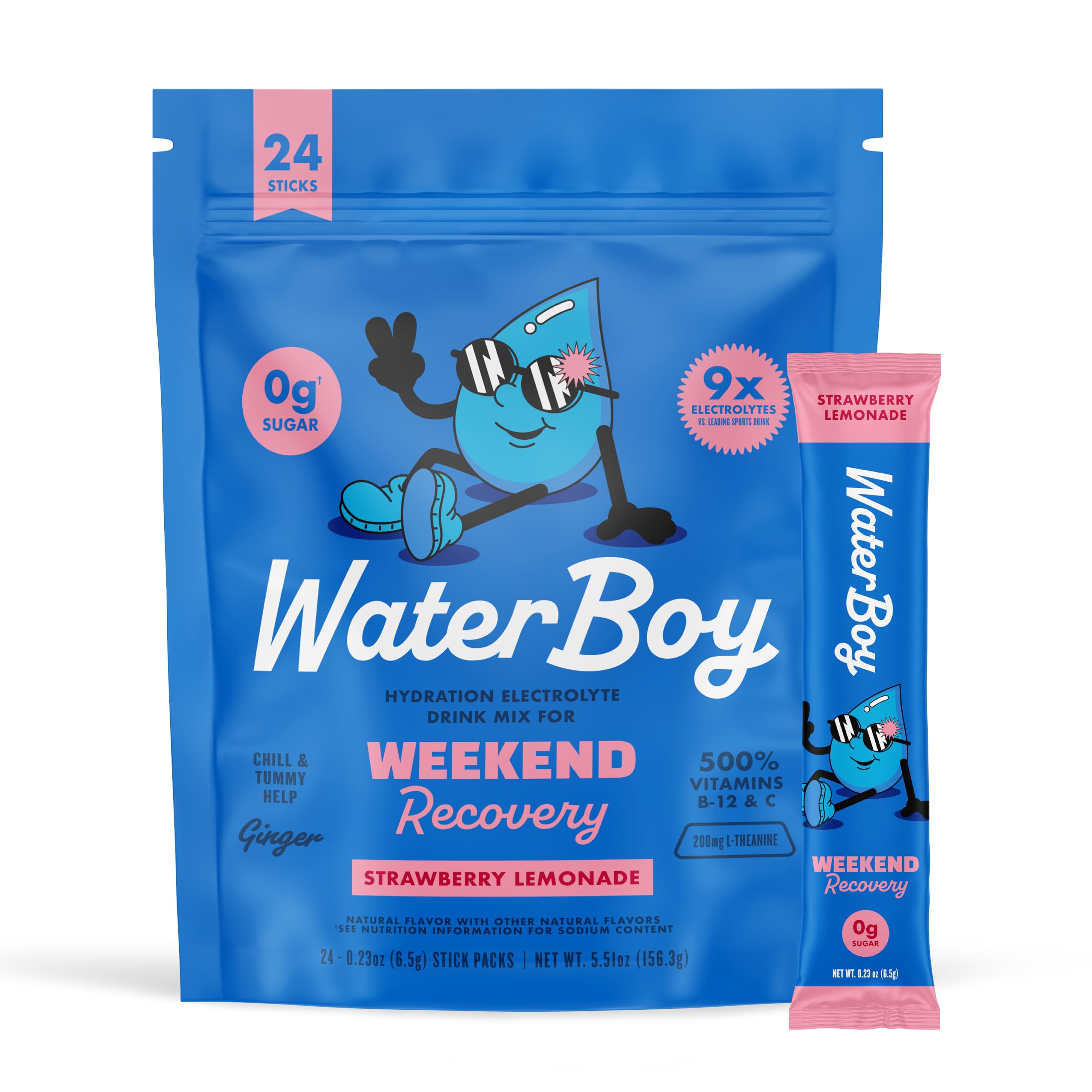 Waterboy Weekend Recovery – stick Fraise-Citronnade prêt à boire après une soirée.