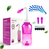 Waterpulse Neti Pot, bouteille de lavage sinus rose, rinçage nasal pratique et sûr.