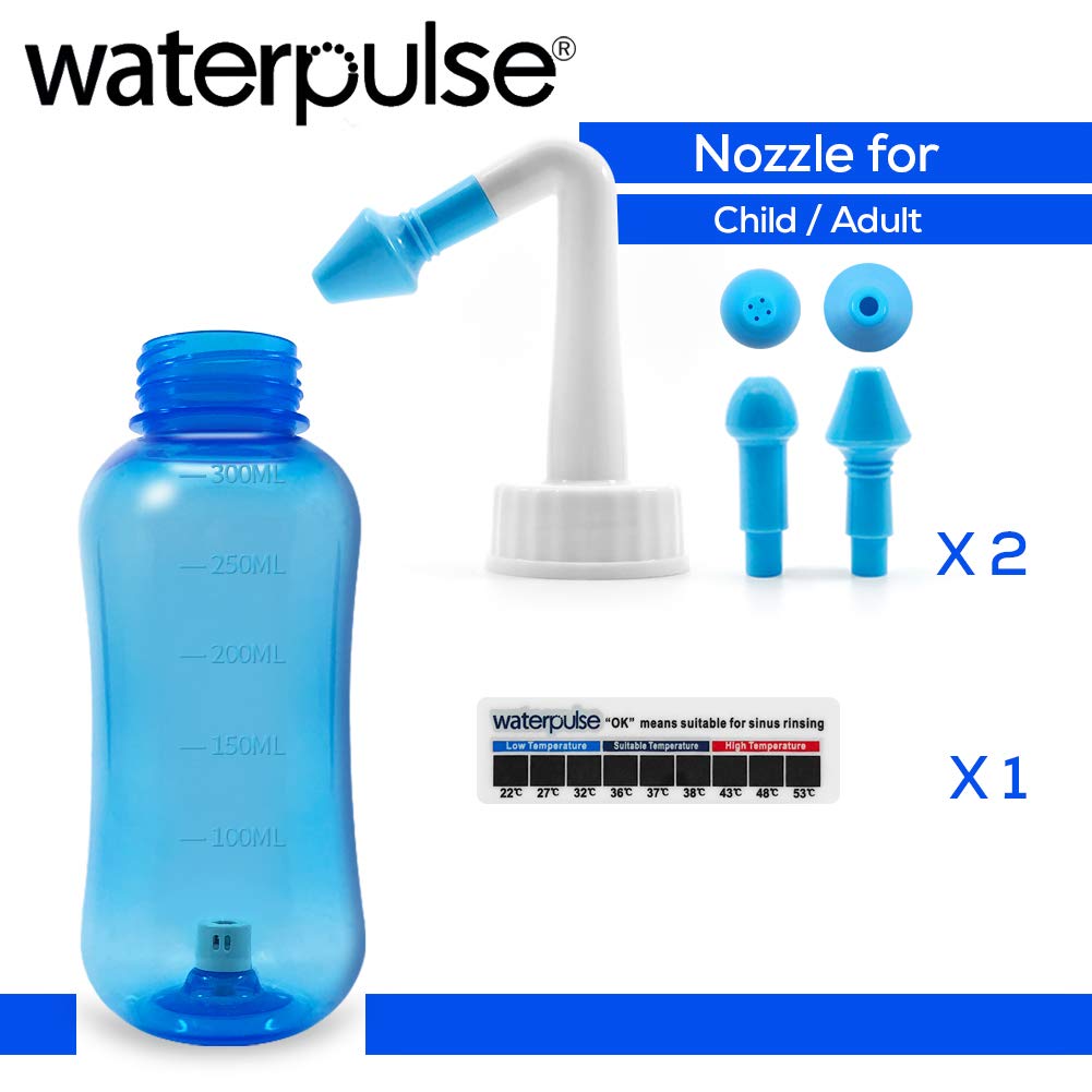 Waterpulse Neti Pot, deux embouts à usage individuel pour rinçage nasal efficace.