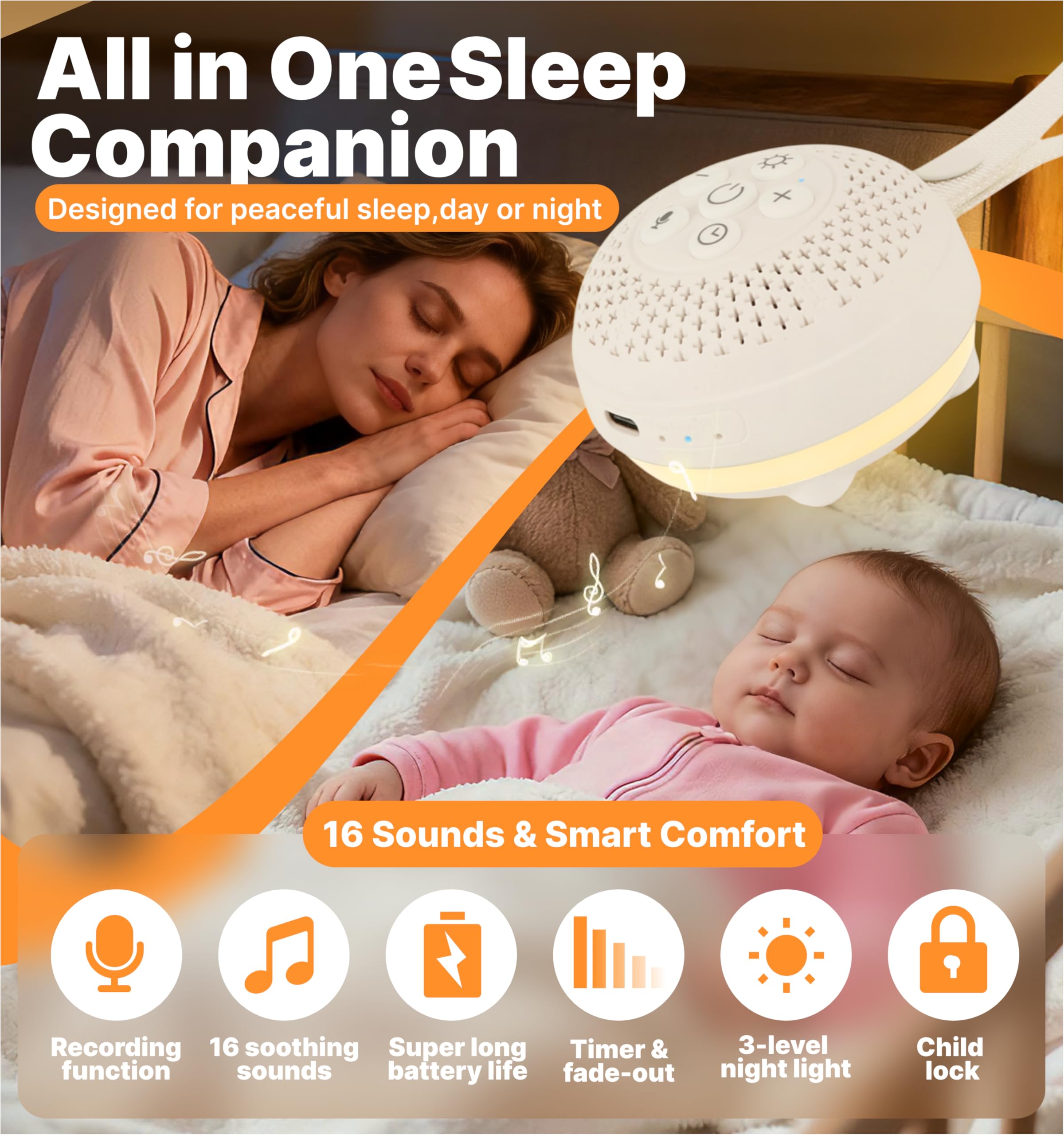 Watfal enceinte bruit blanc 16 sons apaisants favorisent le repos et la détente