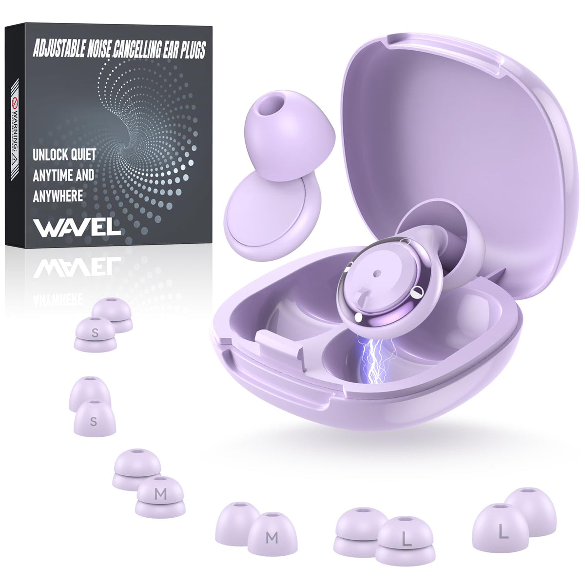 Bouchons d’oreille WAVEL mode 3 pour sommeil calme et réduction personnalisable du bruit.