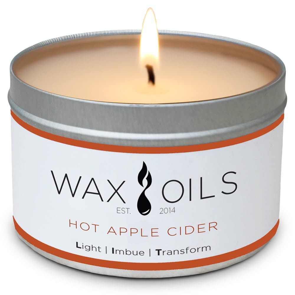 Bougie Wax Oils cire de soja cidre chaud pomme pour ambiance chaleureuse.