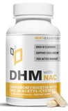 Bouteille WELESSENTIALS DHM NAC montrant le flacon et les retours potentiels pour le foie et l'hydratation