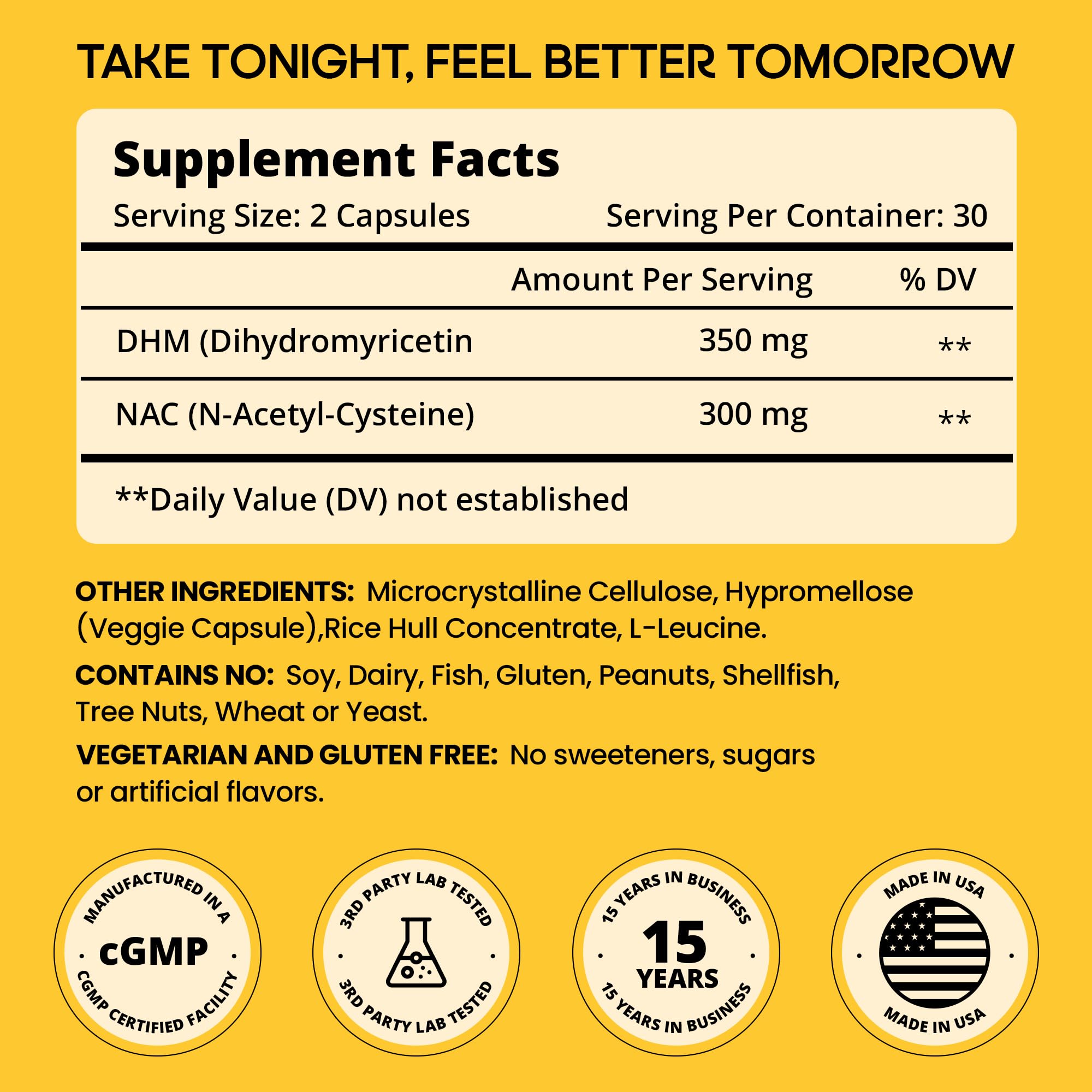 Liste d'ingrédients WELESSENTIALS DHM NAC et dosage