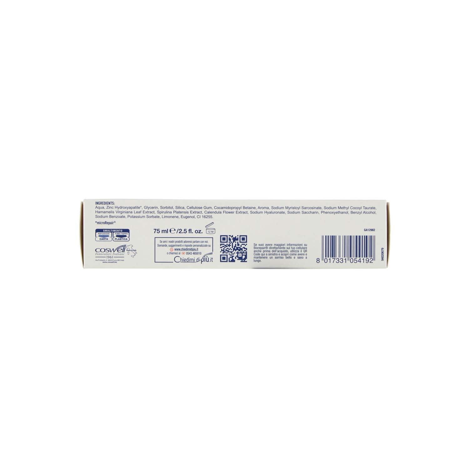 Biorepair: emballage tube 75 ml pratique et facile à manipuler.
