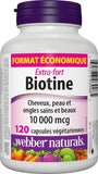 Biotine Webber Naturals Extra Fort 10000 mcg, capsules, soutien métabolisme et énergie.