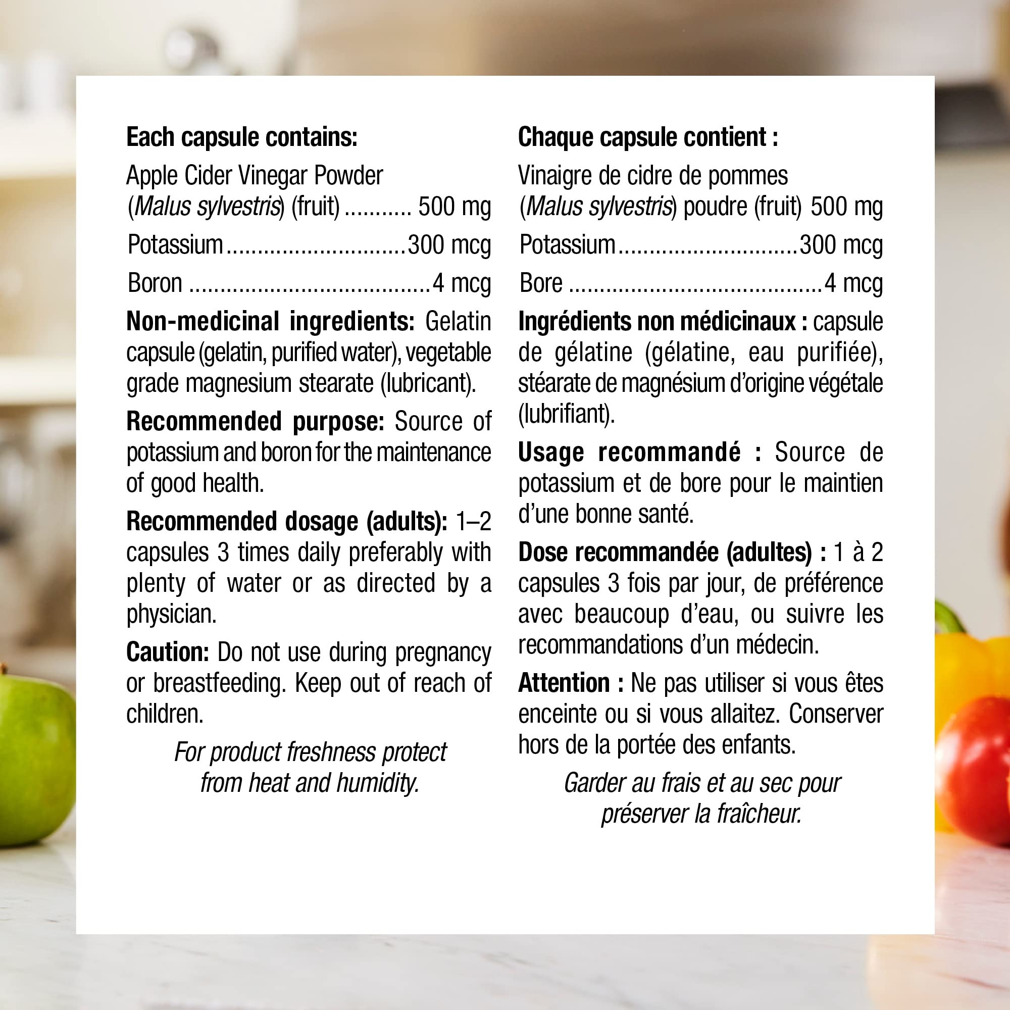 Webber Naturals Vinaigre de cidre capsules – vue des capsules de 500 mg.
