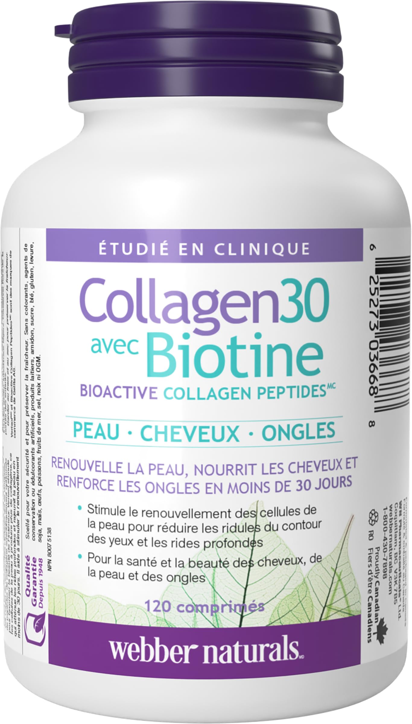 Tablettes blanches Webber Naturals Collagen30 faciles à prendre au quotidien.