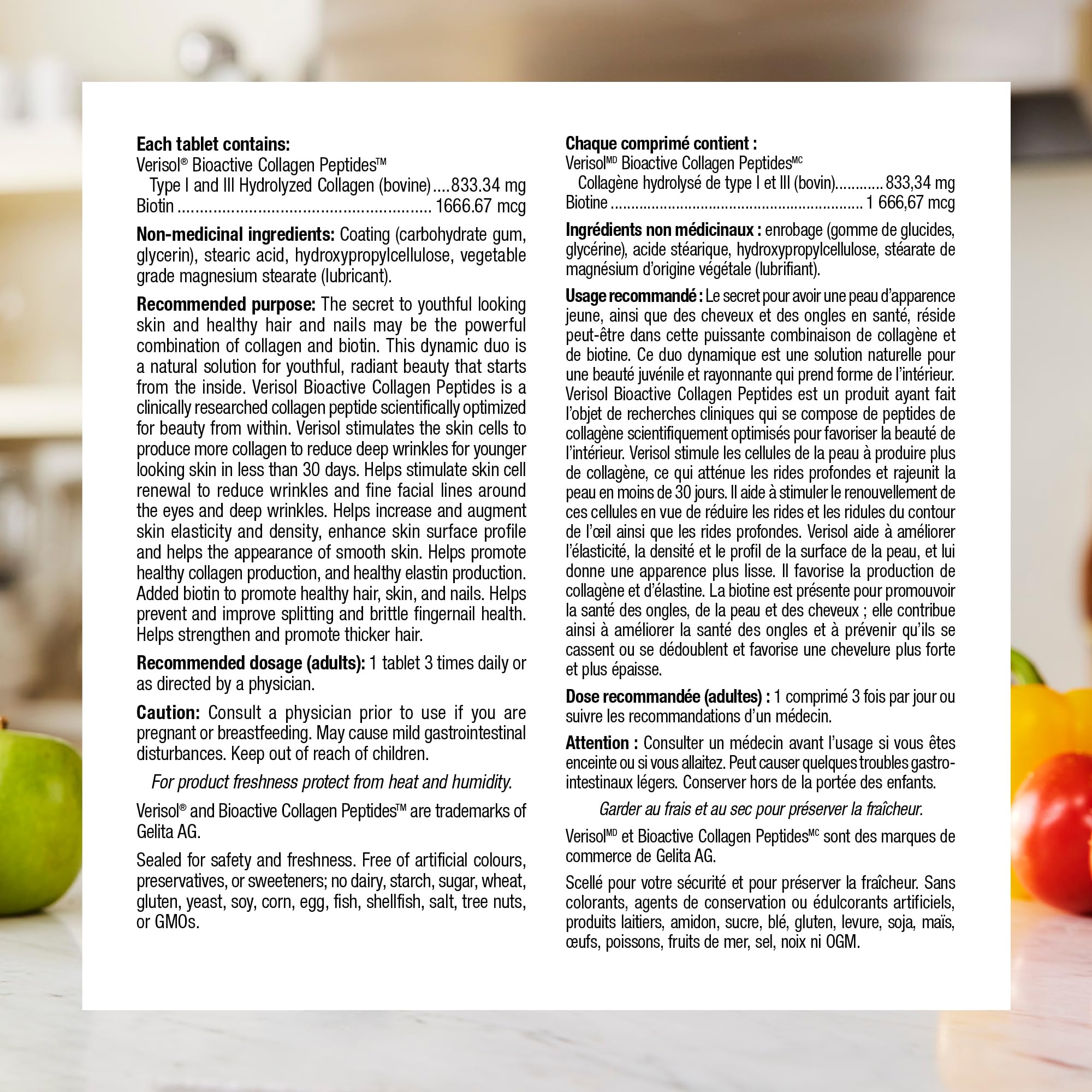 Zoom sur l’étiquette Verisol, peptides bioactifs pour absorption optimisée.