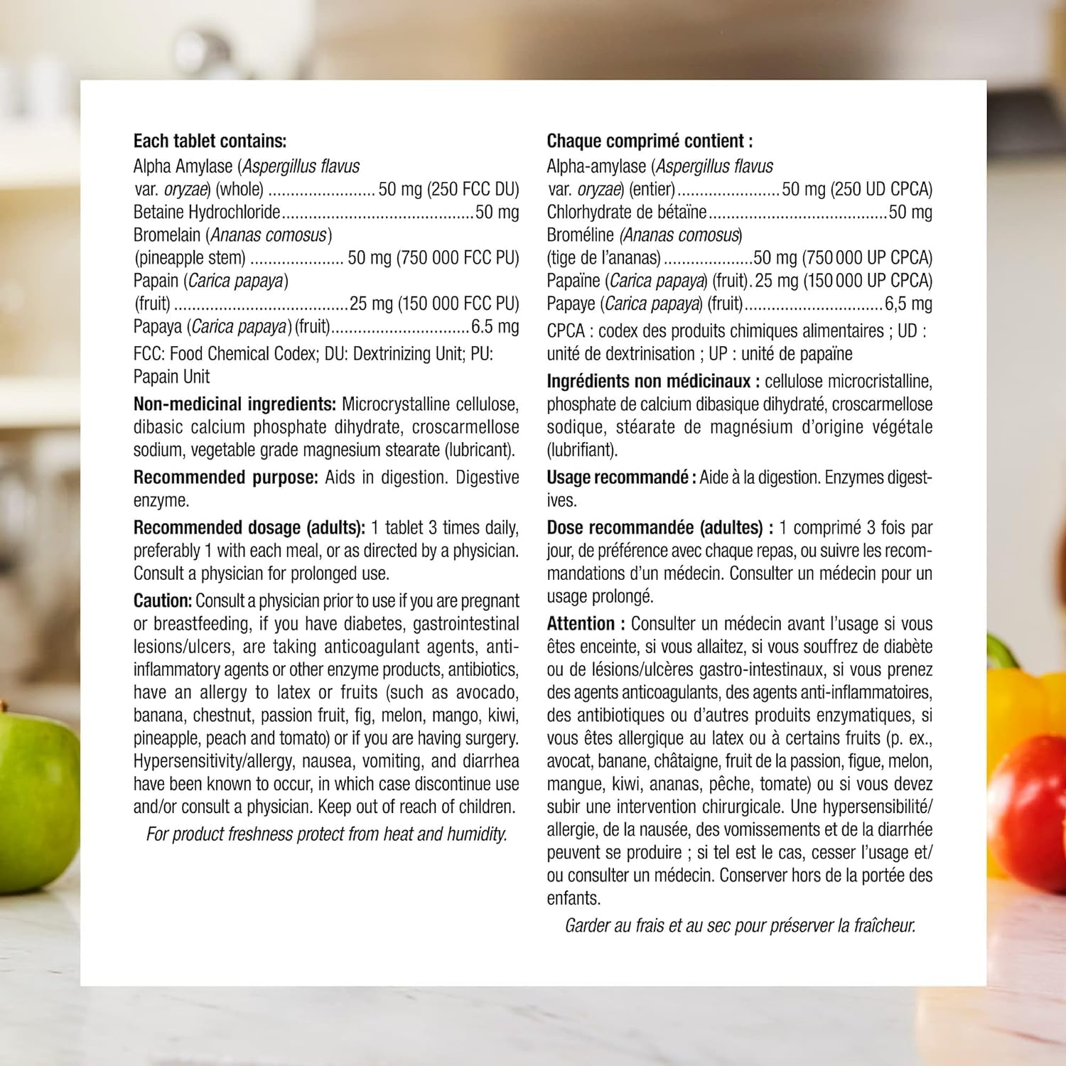 Webber Naturals Digestives enzymes, étiquette du flacon visible, soutien digestif pratique.