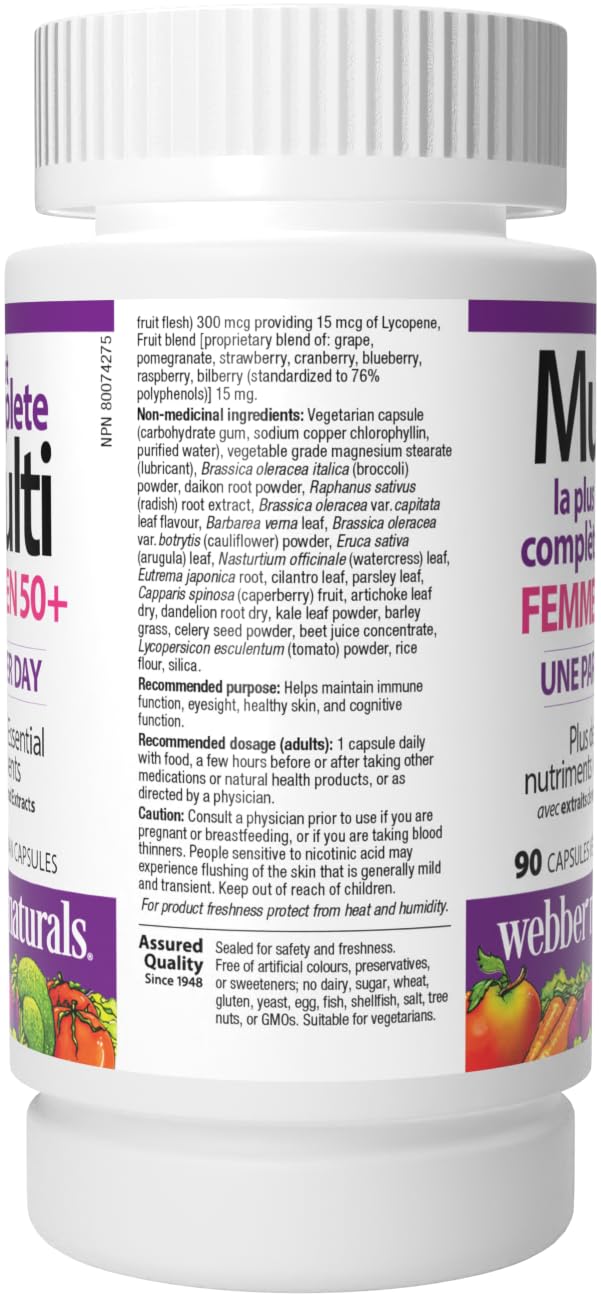 Webber Naturals femmes 50+ multi – immunité : soutien du système immunitaire.