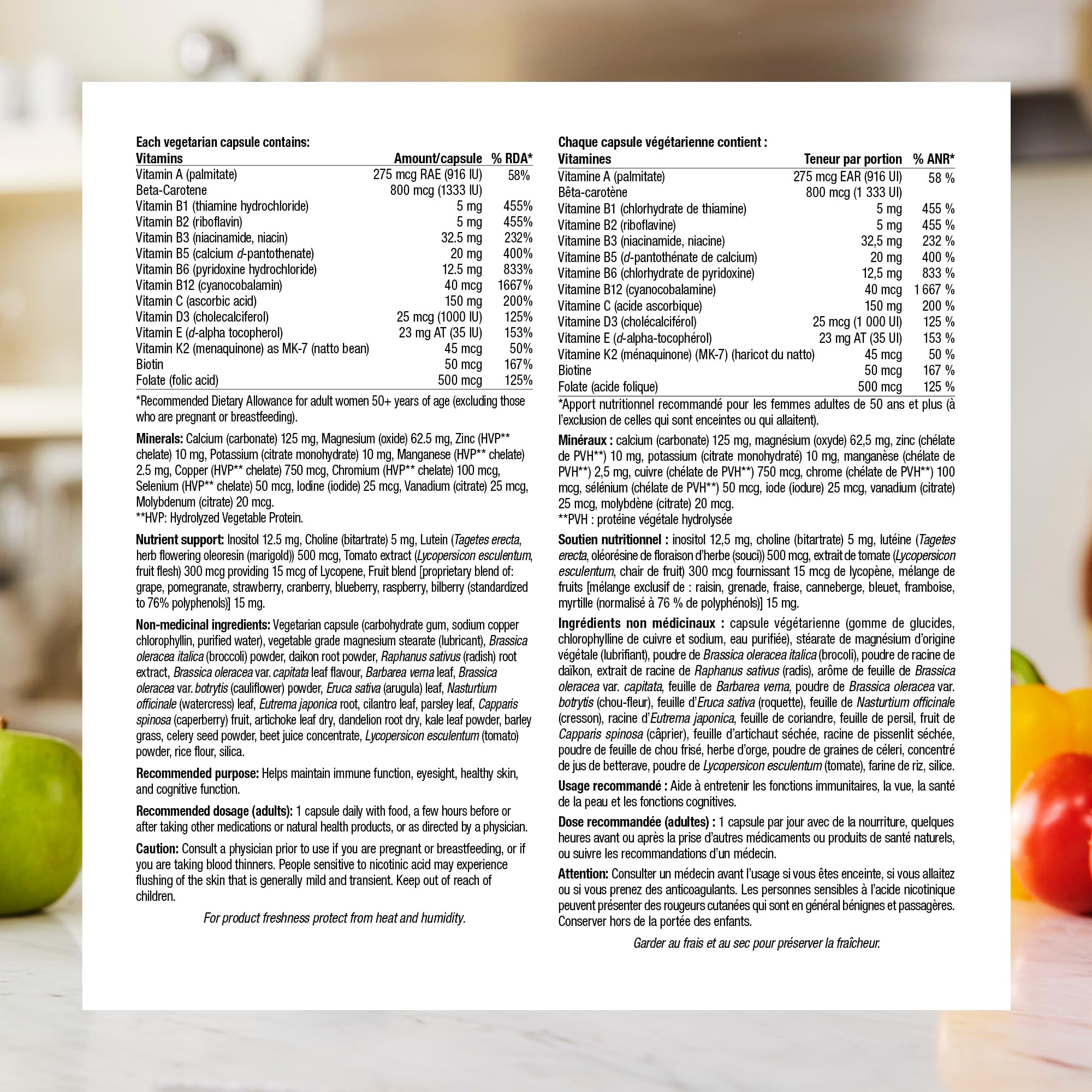 Webber Naturals femmes 50+ multi – vegetariennes : adaptée au régime végétarien.