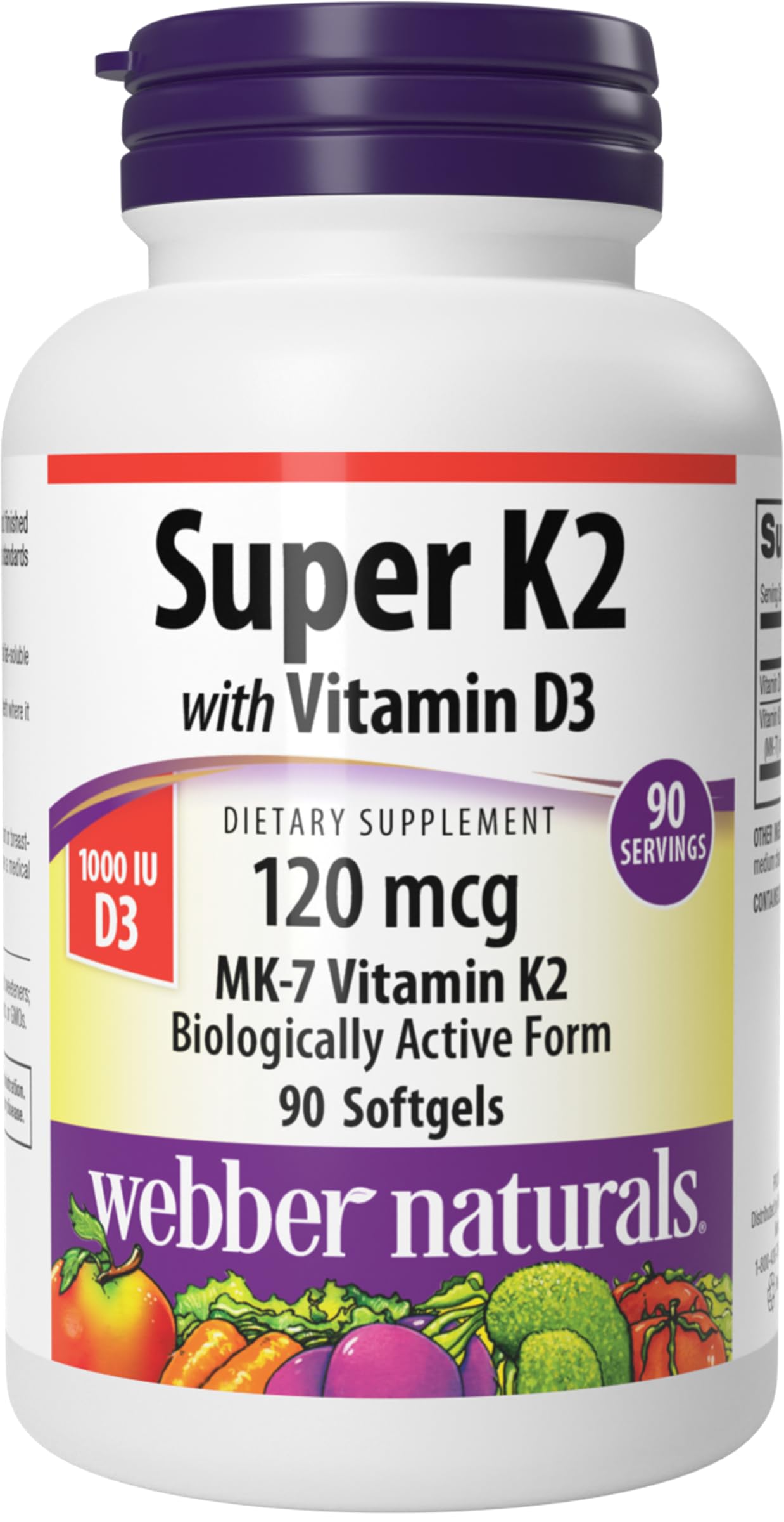 Webber Naturals K2 MK7 - Bouteille de gélules souples, soutien potentiel des os et des dents.
