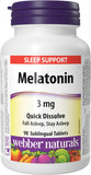 Webber Naturals Mélatonine, comprimés sublinguaux, dissolution rapide facilitant l’endormissement.